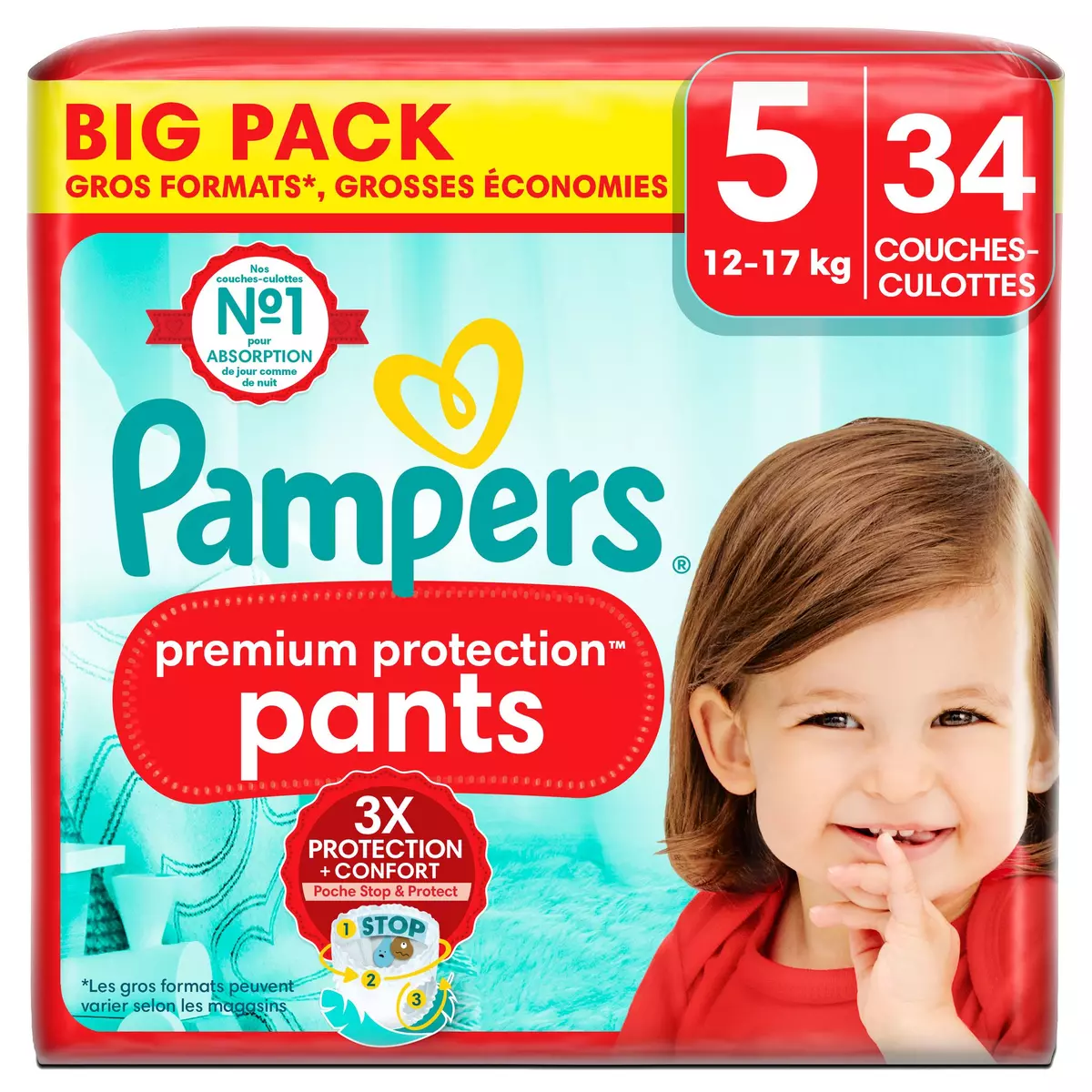 PAMPERS Premium protection pants couches culottes taille 5 (12-17kg) 34 couches