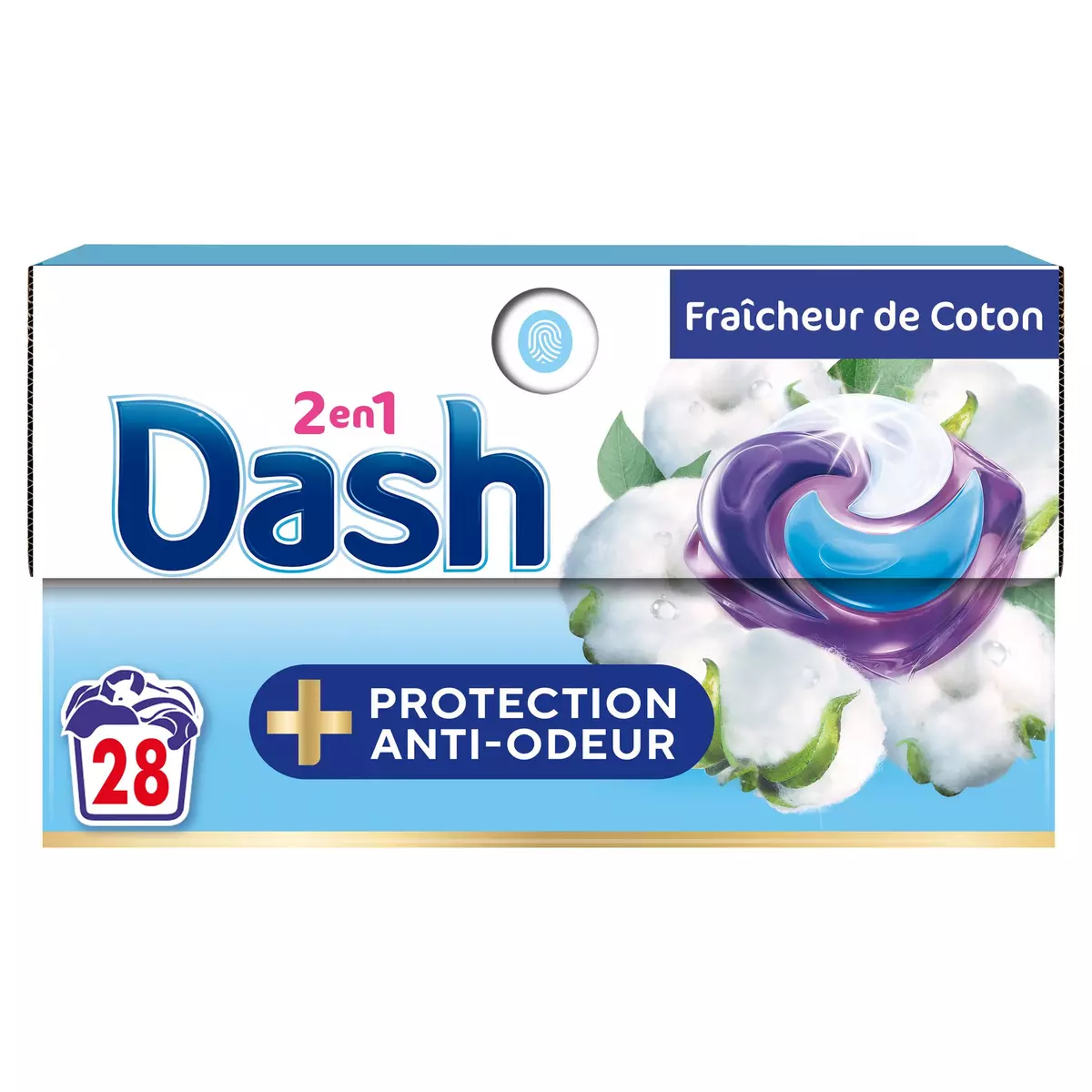 DASH Pods détergent capsules 2 en 1 fraîcheur coton +protection anti-odeur 28 capsules