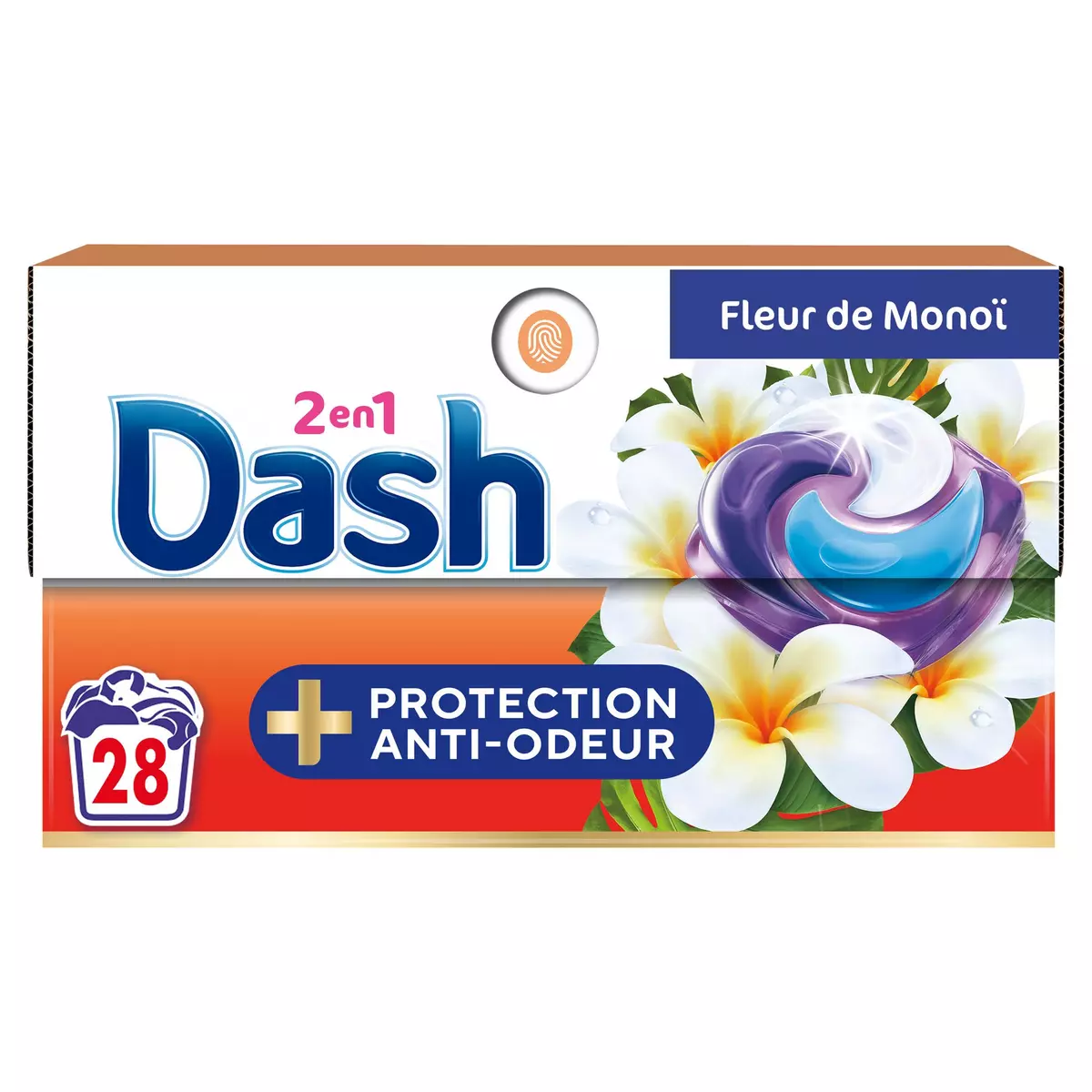 DASH Lessive en capsules 2en1 protection anti-odeur fleur de monoï 28 capsules
