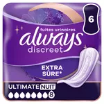 ALWAYS Discreet protections fuites urinaires extra sure ultimate nuit 6 serviettes