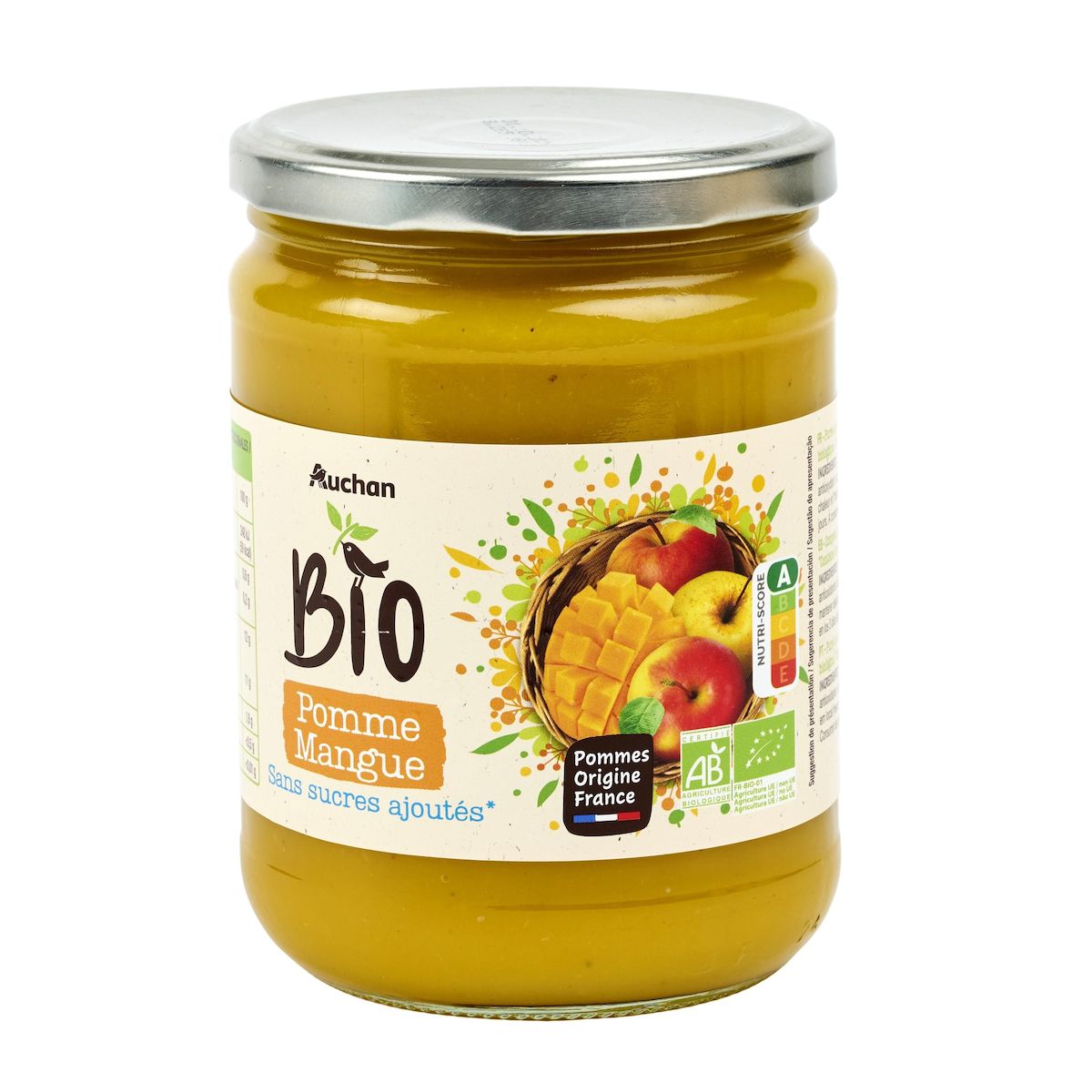 AUCHAN BIO Purée de pomme mangue sans sucres ajoutés 580g