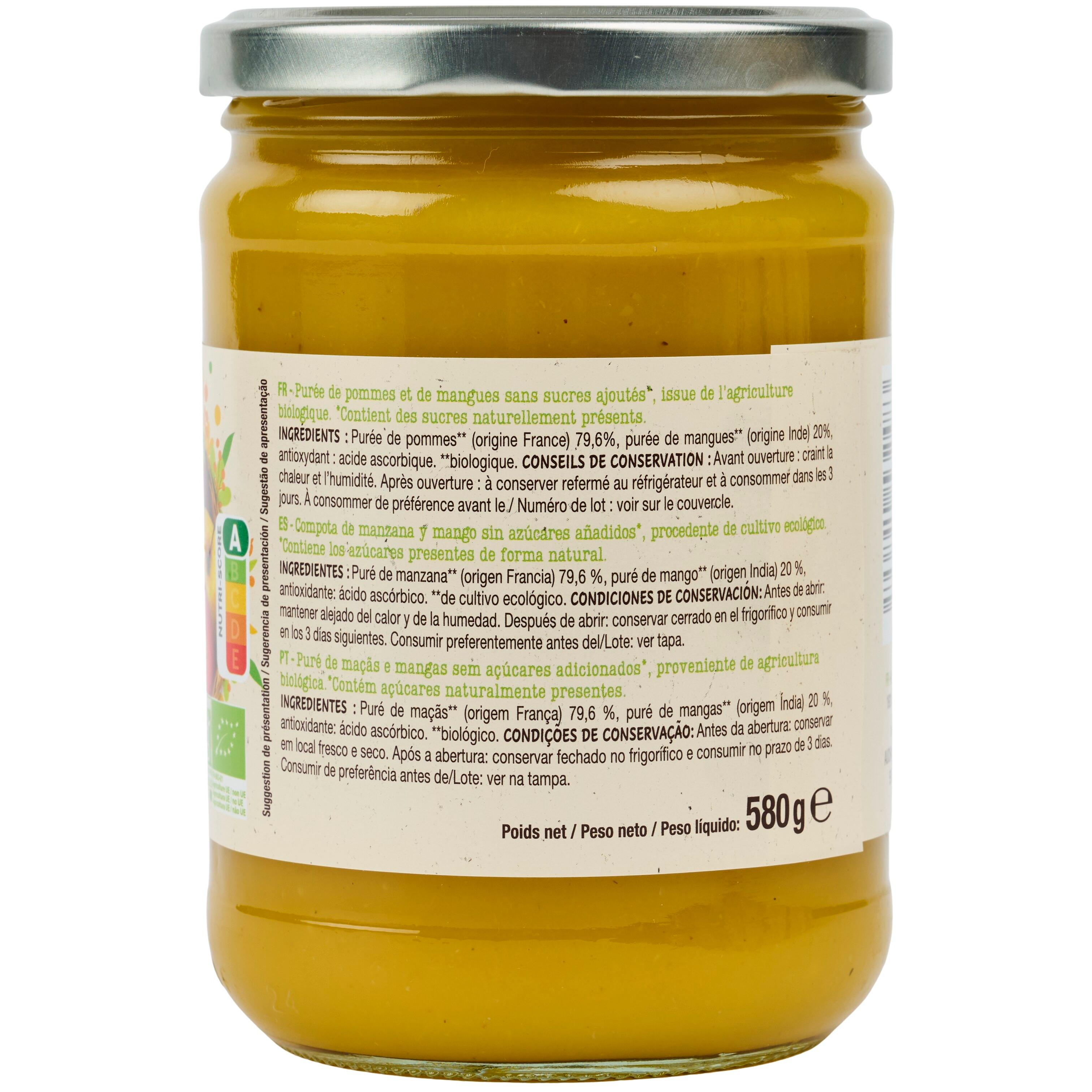 Voir la diapositive 5 : AUCHAN BIO Purée de pomme mangue sans sucres ajoutés 580g