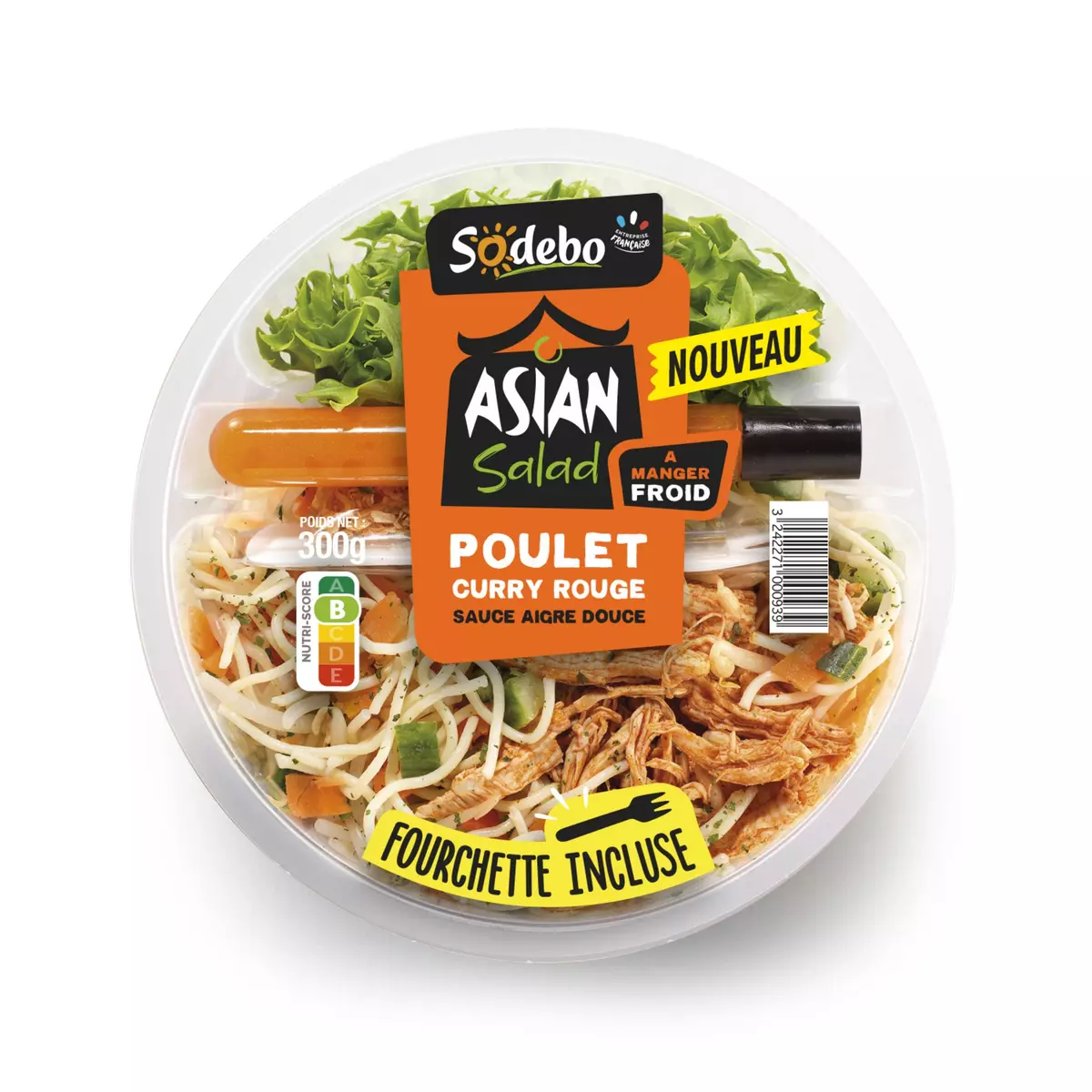 SODEBO Asian salad poulet curry rouge sauce aigre douce 1 portion 300g