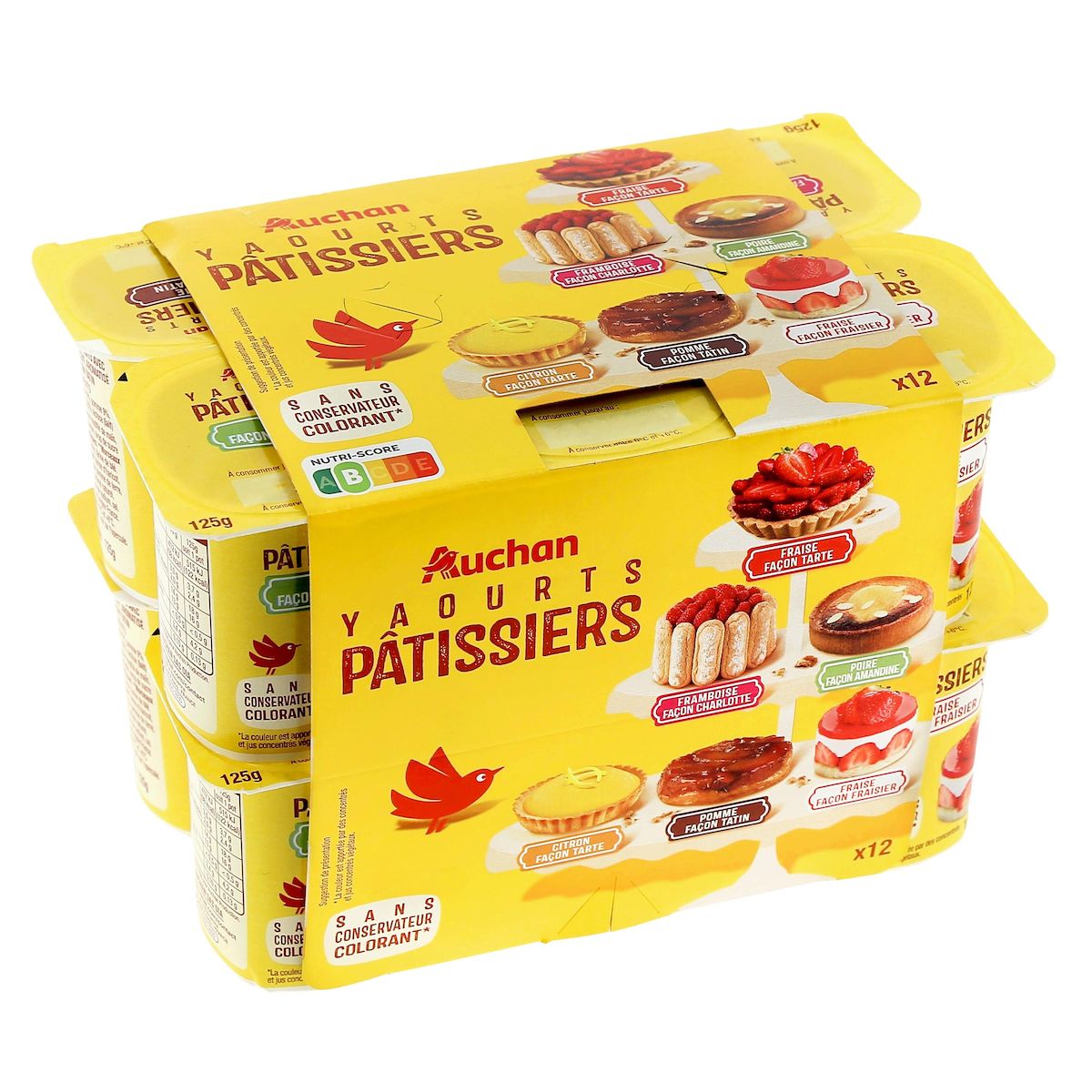 AUCHAN Yaourt pâtissier aux fruits panachés avec morceaux de biscuits 12x125g