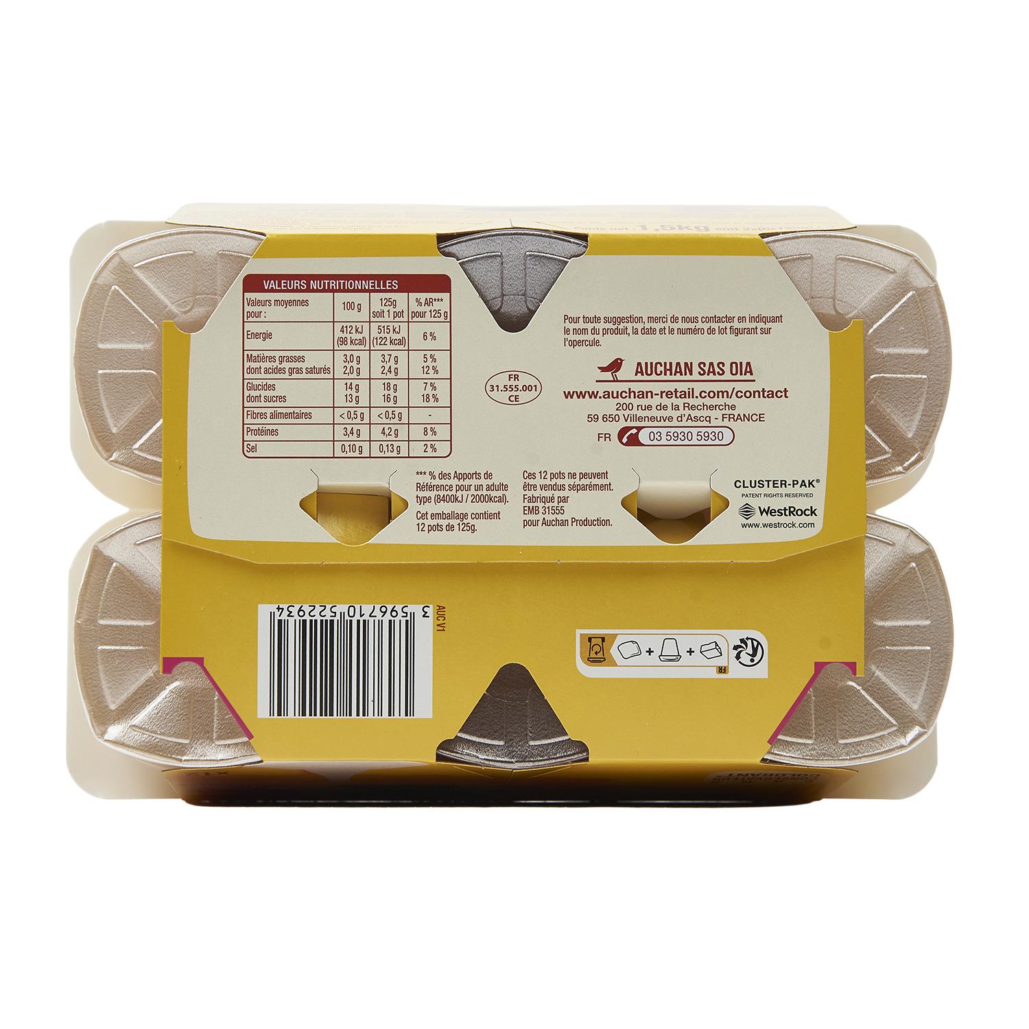 Voir la diapositive 4 : AUCHAN Yaourt pâtissier aux fruits panachés avec morceaux de biscuits 12x125g