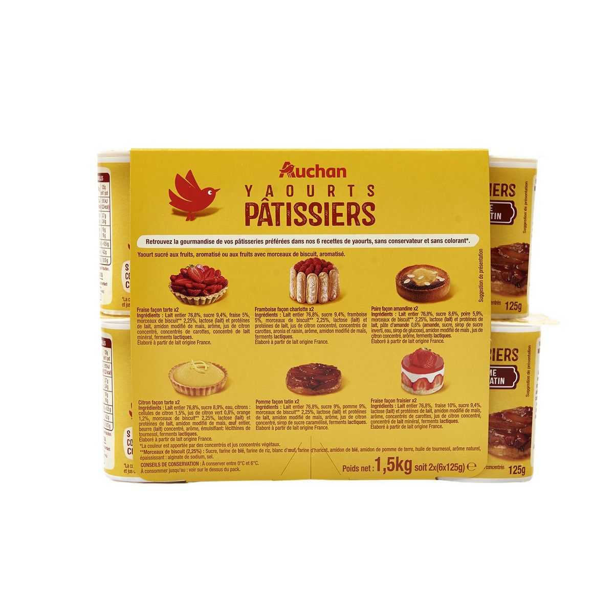 AUCHAN Yaourt pâtissier aux fruits panachés avec morceaux de biscuits 12x125g