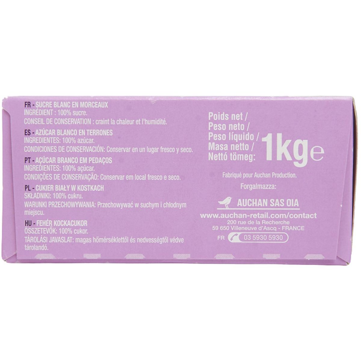 AUCHAN Sucre blanc en demi morceaux 1kg
