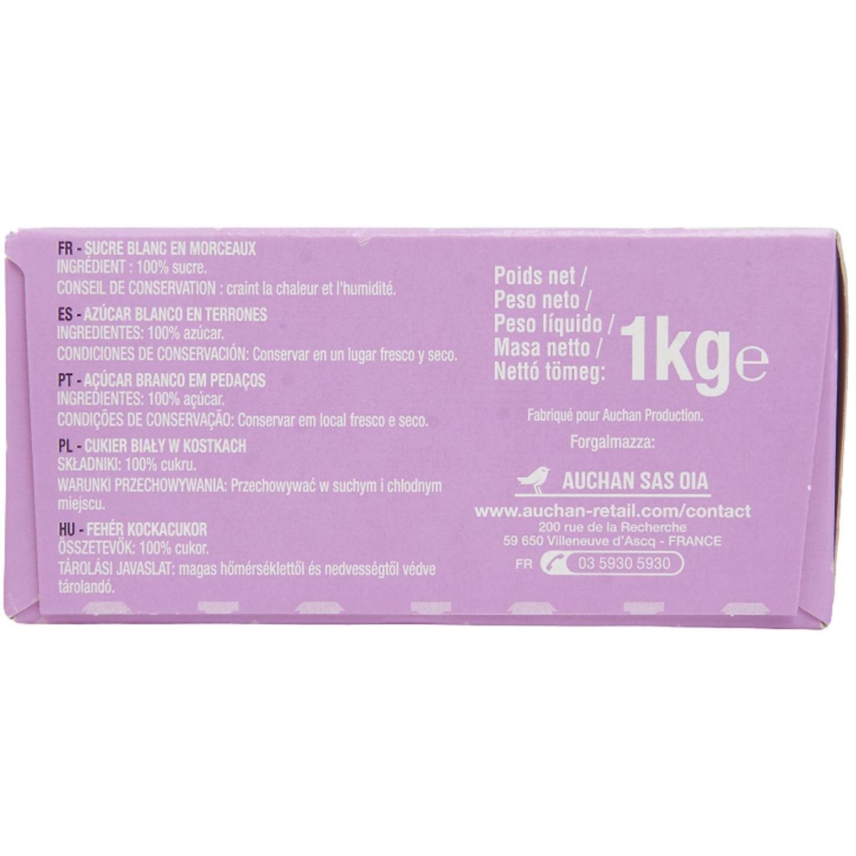 AUCHAN Sucre blanc en demi morceaux 1kg