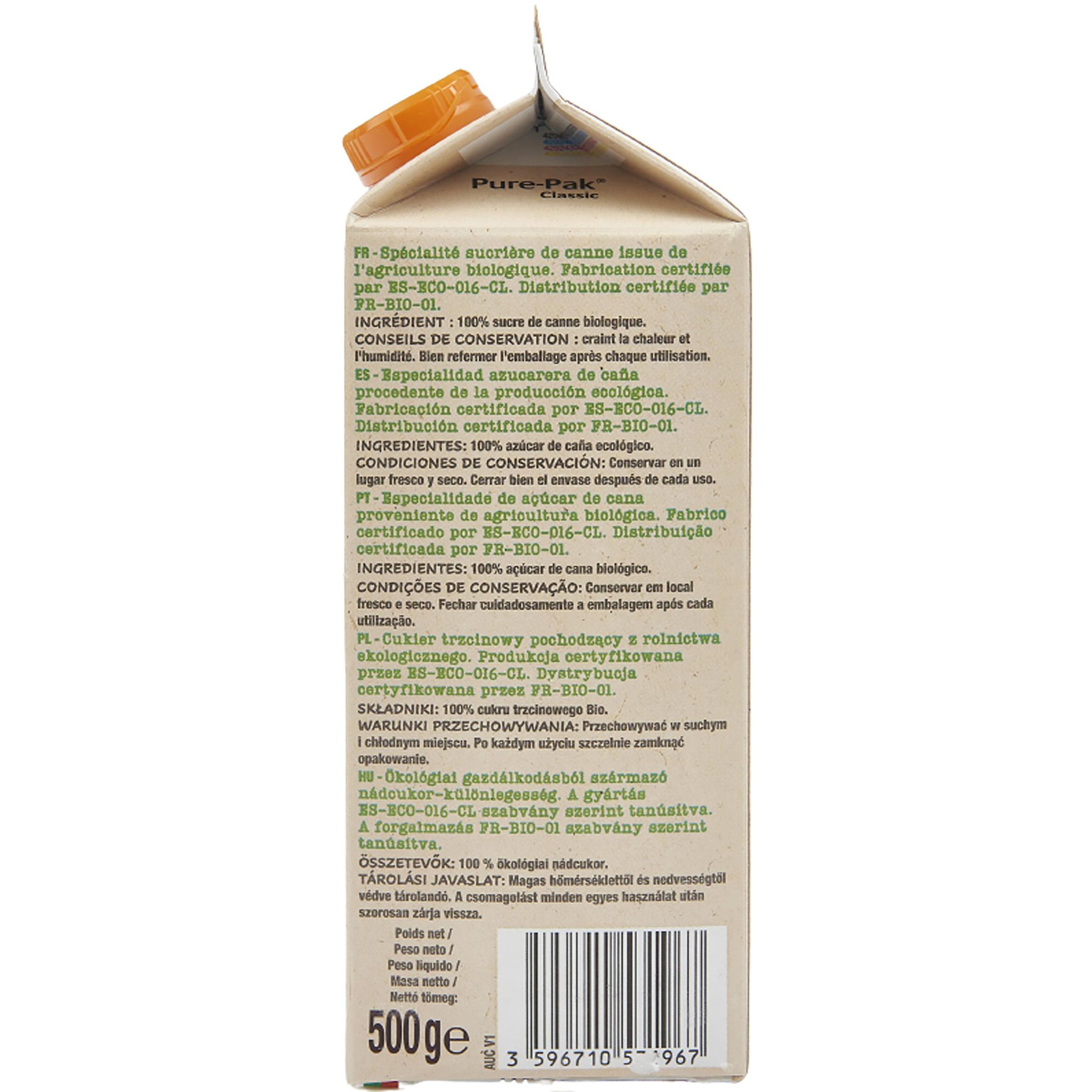 Voir la diapositive 2 : AUCHAN BIO Sucre blond pure canne en poudre 500g