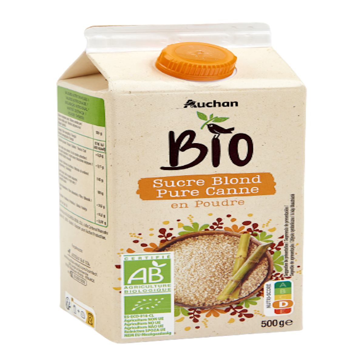 AUCHAN BIO Sucre blond pure canne en poudre 500g