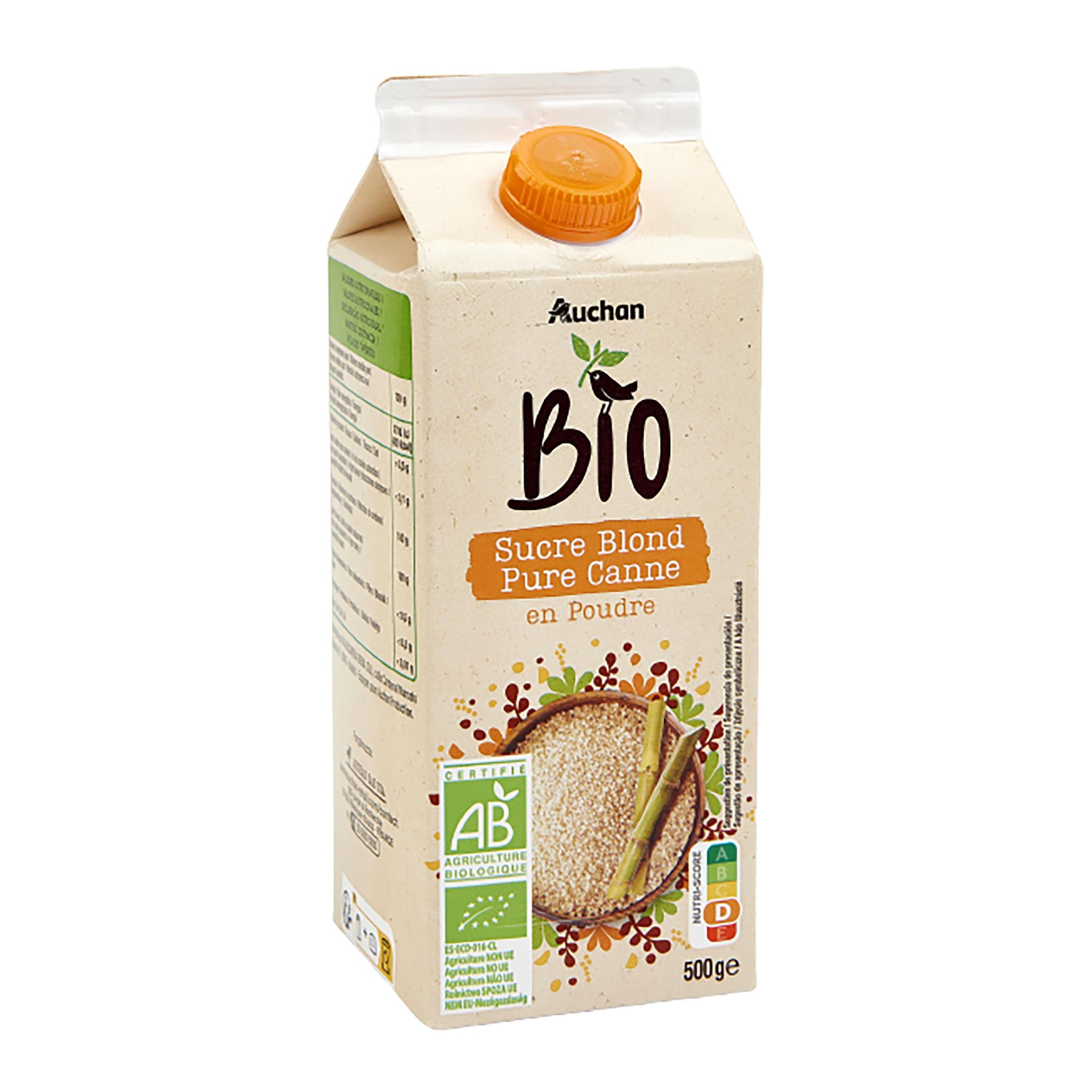 Voir la diapositive 4 : AUCHAN BIO Sucre blond pure canne en poudre 500g