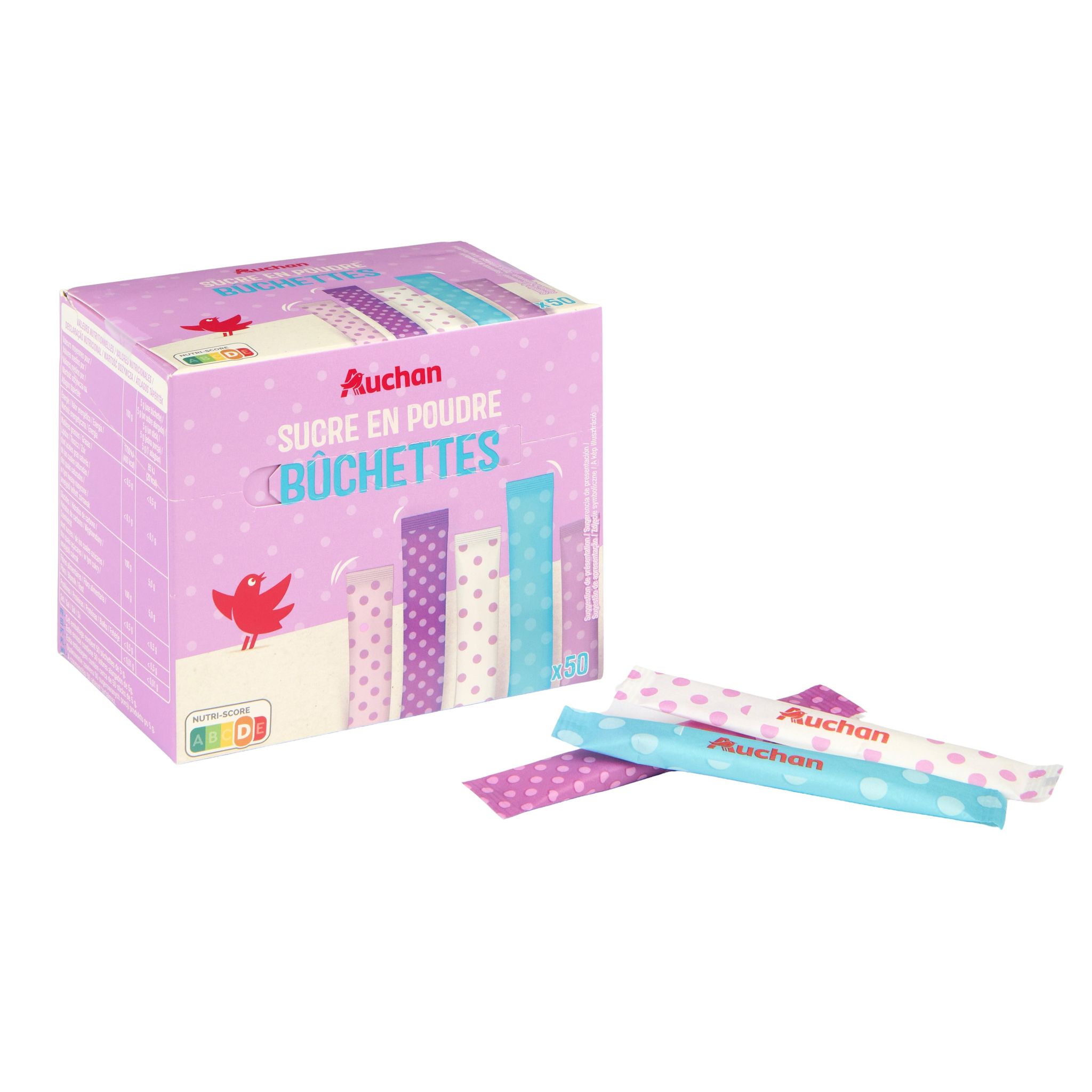 Voir la diapositive 4 : AUCHAN Sucre en poudre en bûchettes 250g