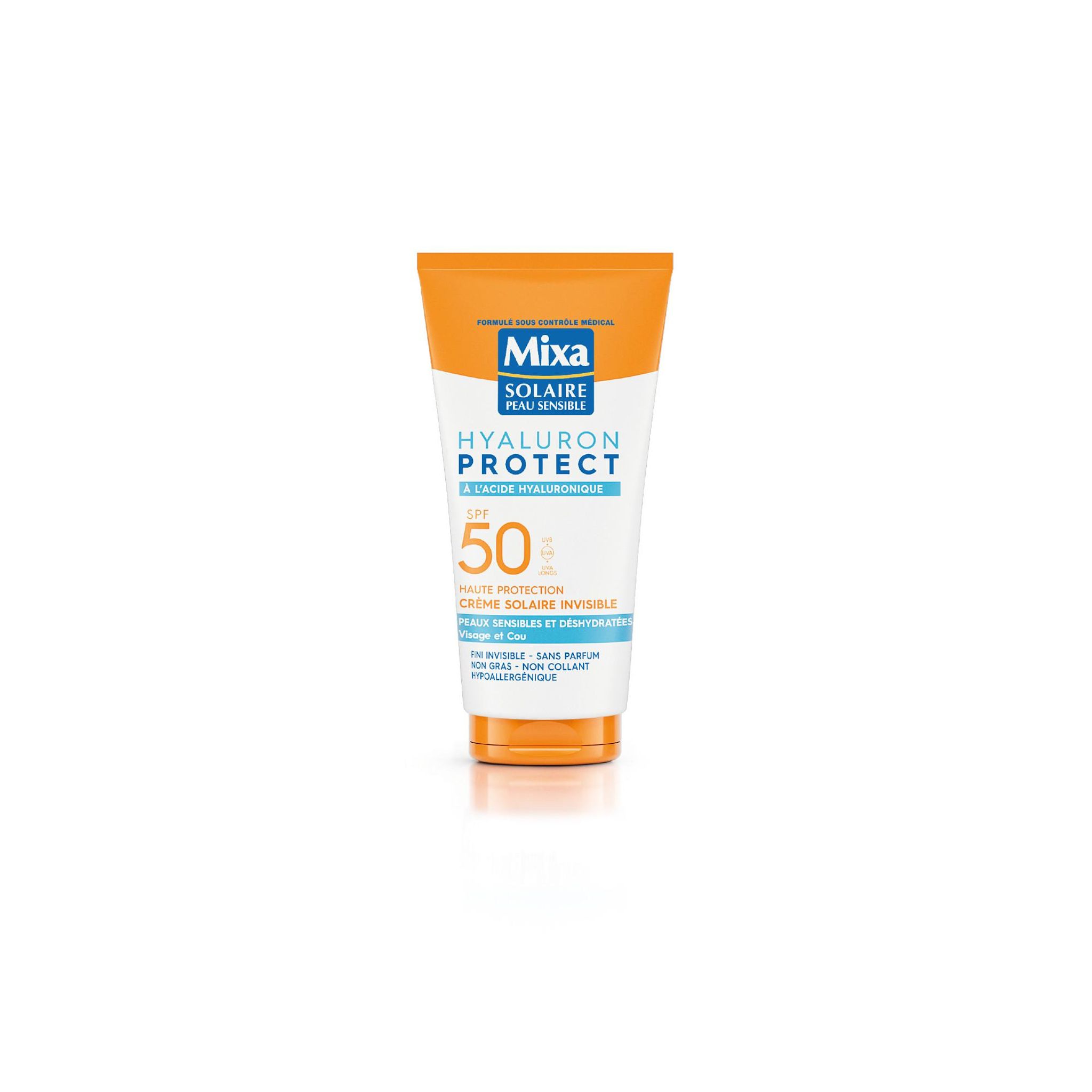MIXA Solaire Hyaluron Protect à l'acide hyaluronique SPF50 peaux sensibles et déshydratées visage et cou 50ml