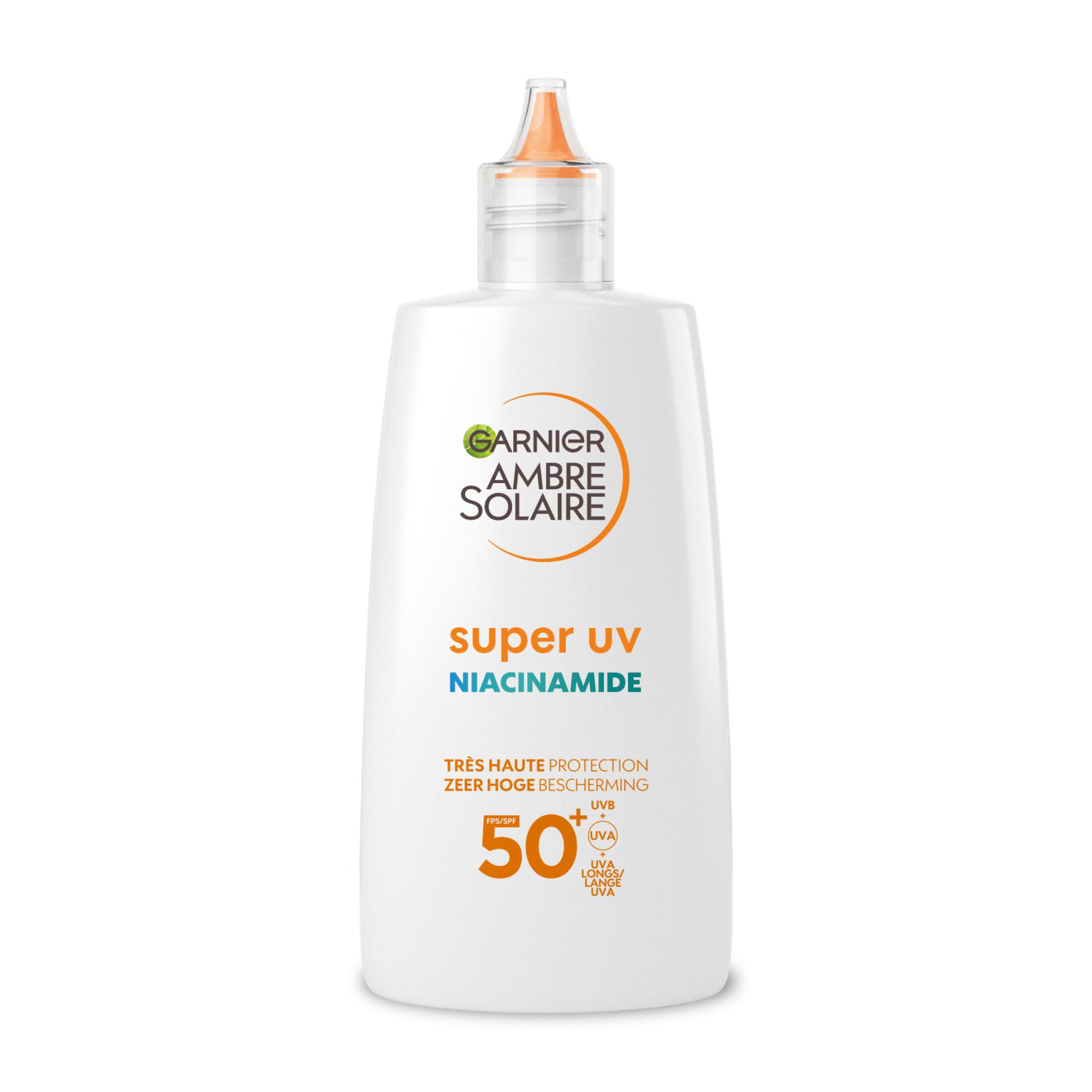 Voir la diapositive 2 : GARNIER Ambre Solaire Super UV niacinamide fluide anti-imperfections fps 50+ 40ml