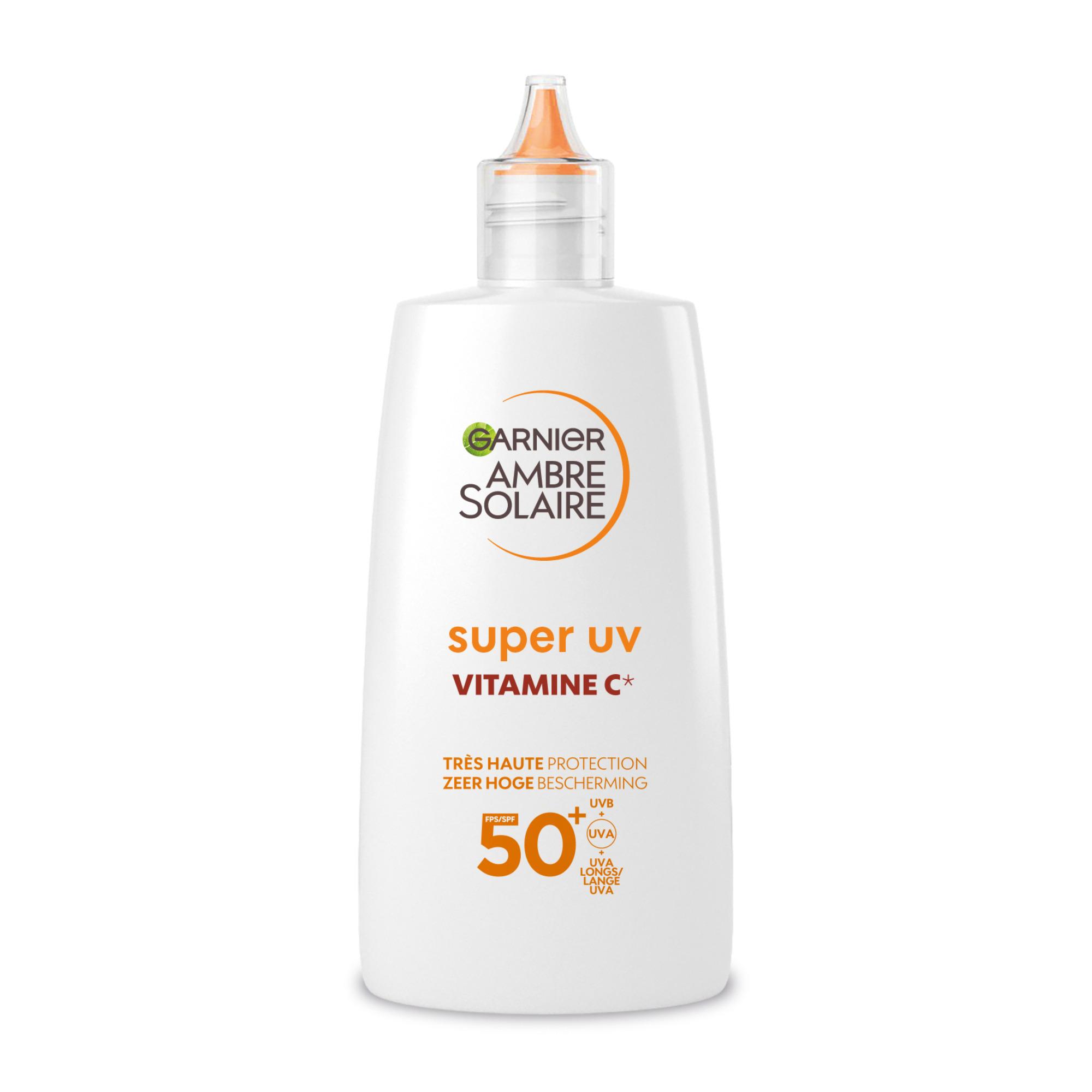 Voir la diapositive 2 : GARNIER Ambre Solaire Super UV Fluide anti taches vitamine C FPS 50+ 40ml