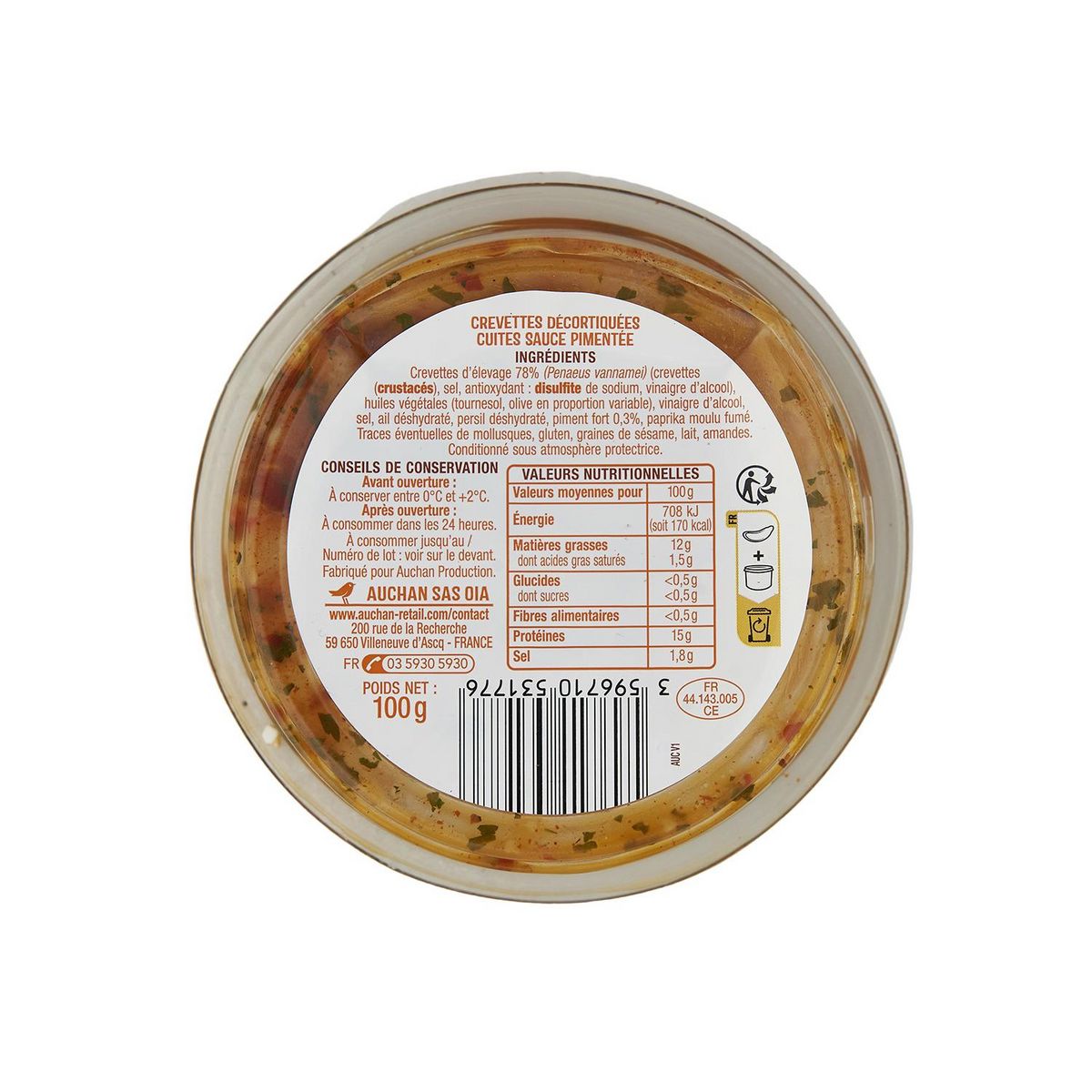 AUCHAN Crevettes piment doux 100g