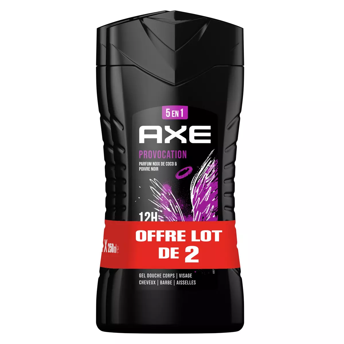 AXE Gel douche 5 en 1 provocation parfum noix de coco & poivre noir 2x250ml