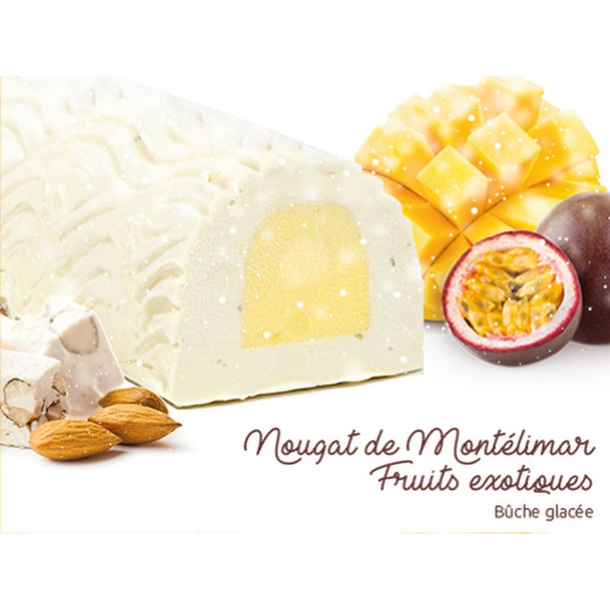 LES GLACES DE L'ARDECHE Bûche glacée sorbet fruits exotiques et glace nougat 9/10 parts 600g