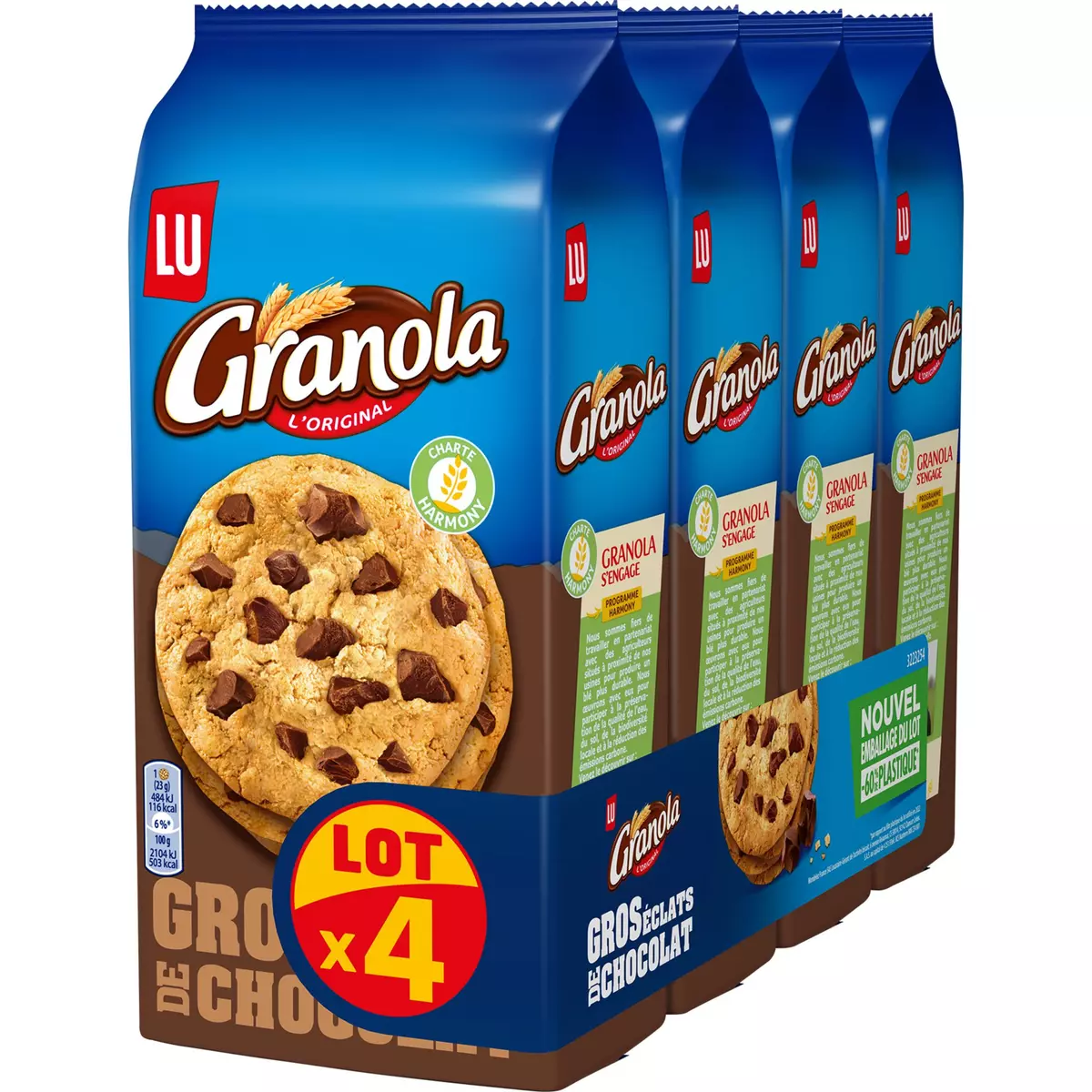 GRANOLA Cookies gros éclats de chocolat Lot de 4 4x184g