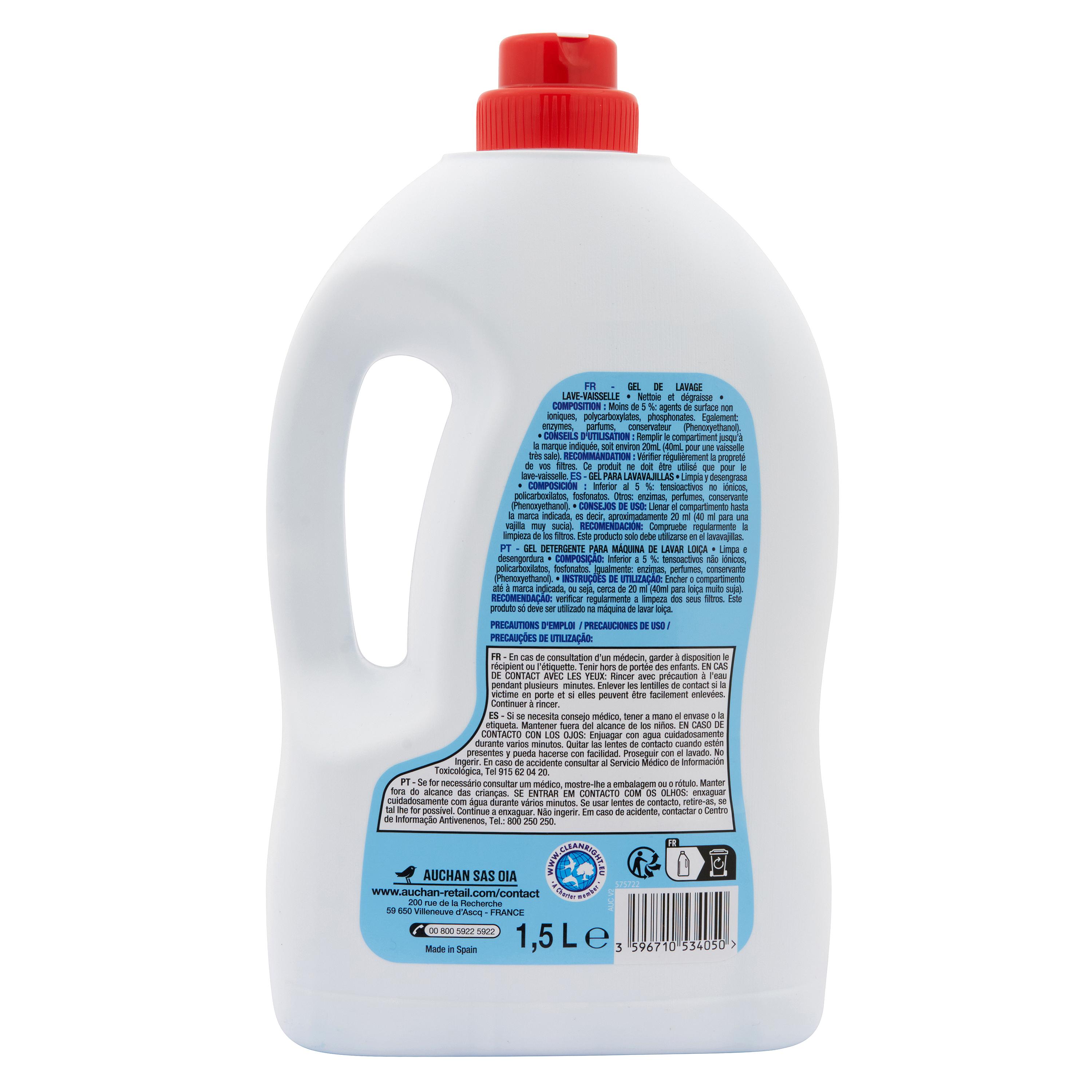 Voir la diapositive 2 : AUCHAN Gel lave-vaisselle 75 lavages 1,5l