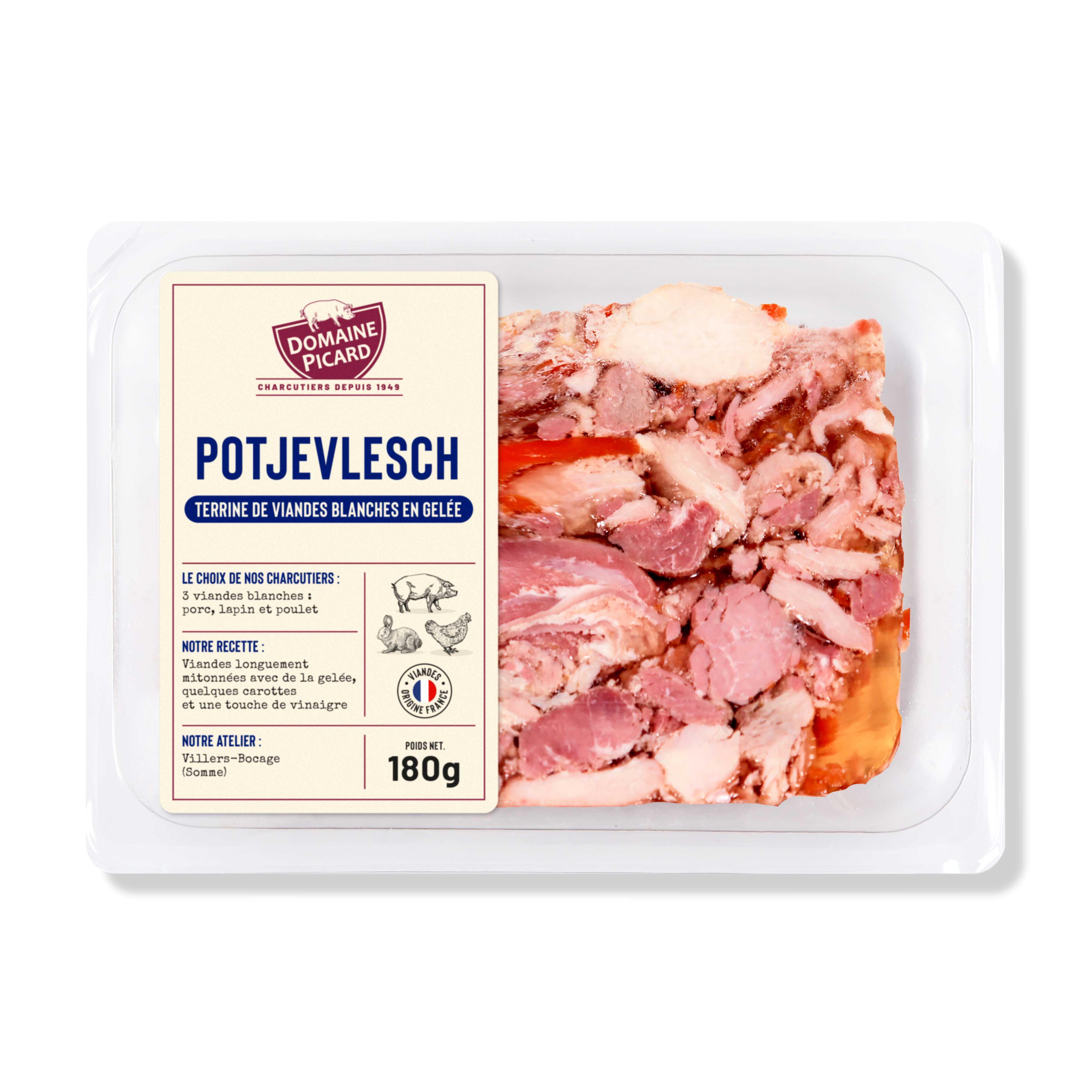 DOMAINE PICARD Potjevlesch terrine de viandes blanches en gelée 1 tranche 180g