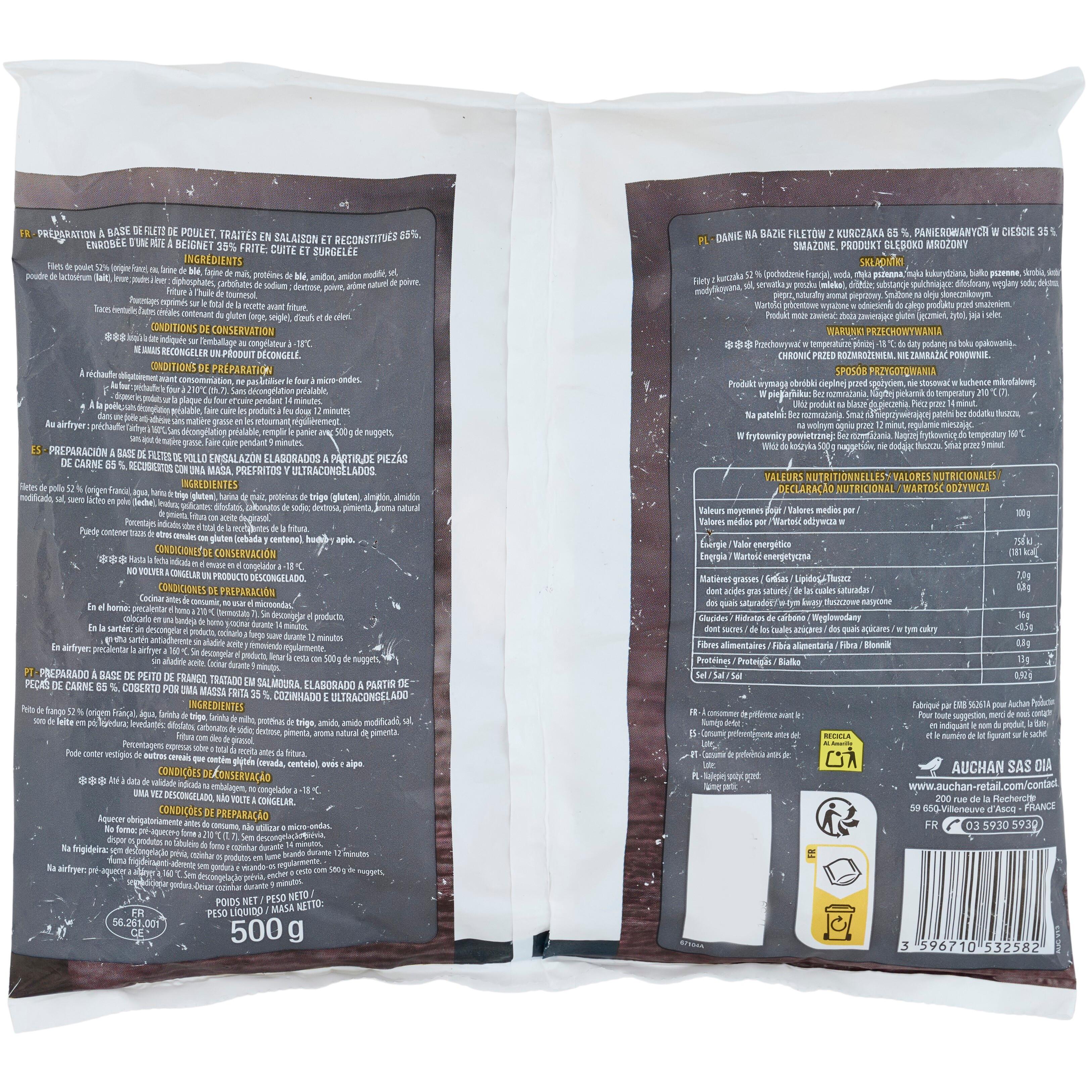 Voir la diapositive 2 : AUCHAN Nuggets de filets de poulet 25 pièces environ 500g