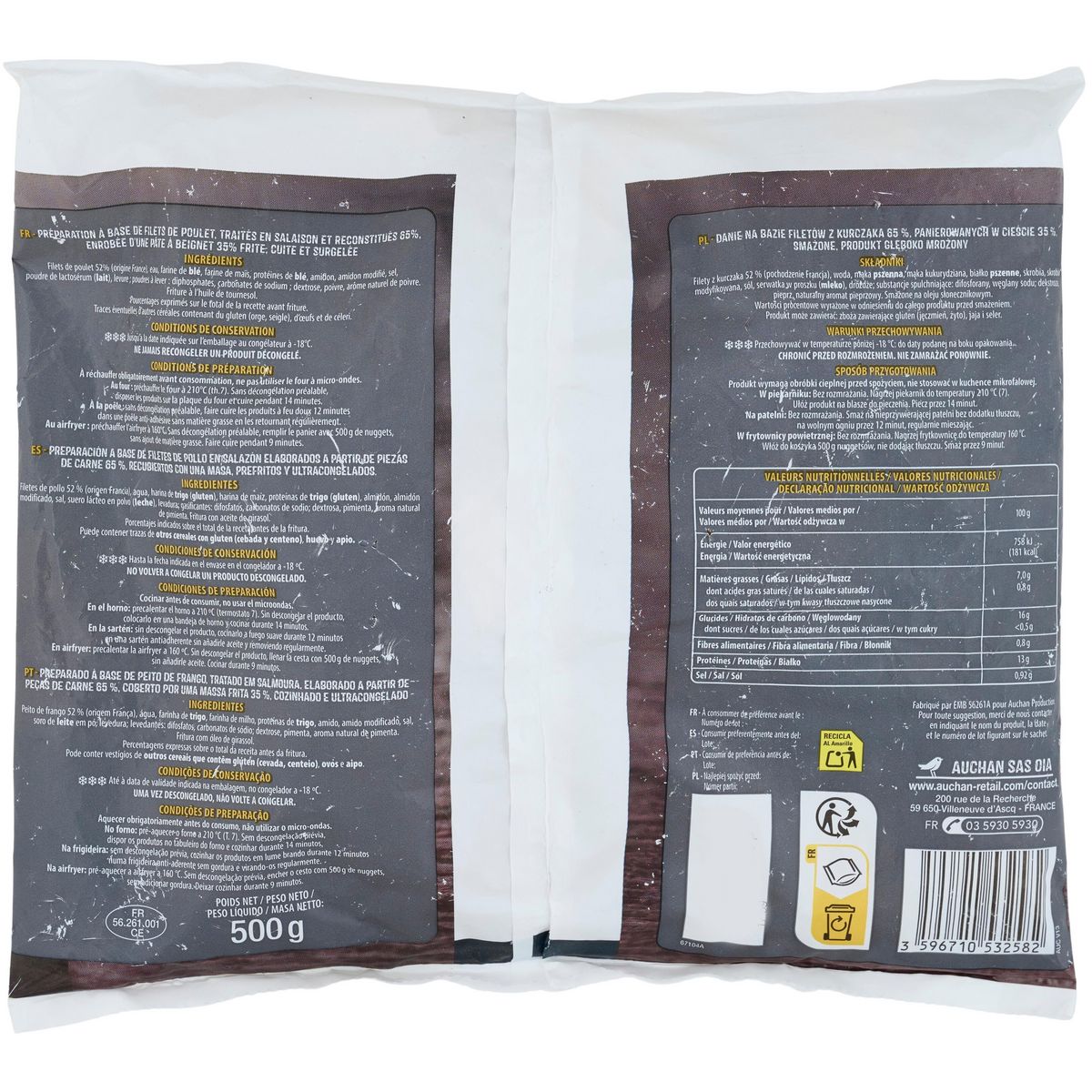 AUCHAN Nuggets de filets de poulet 25 pièces environ 500g