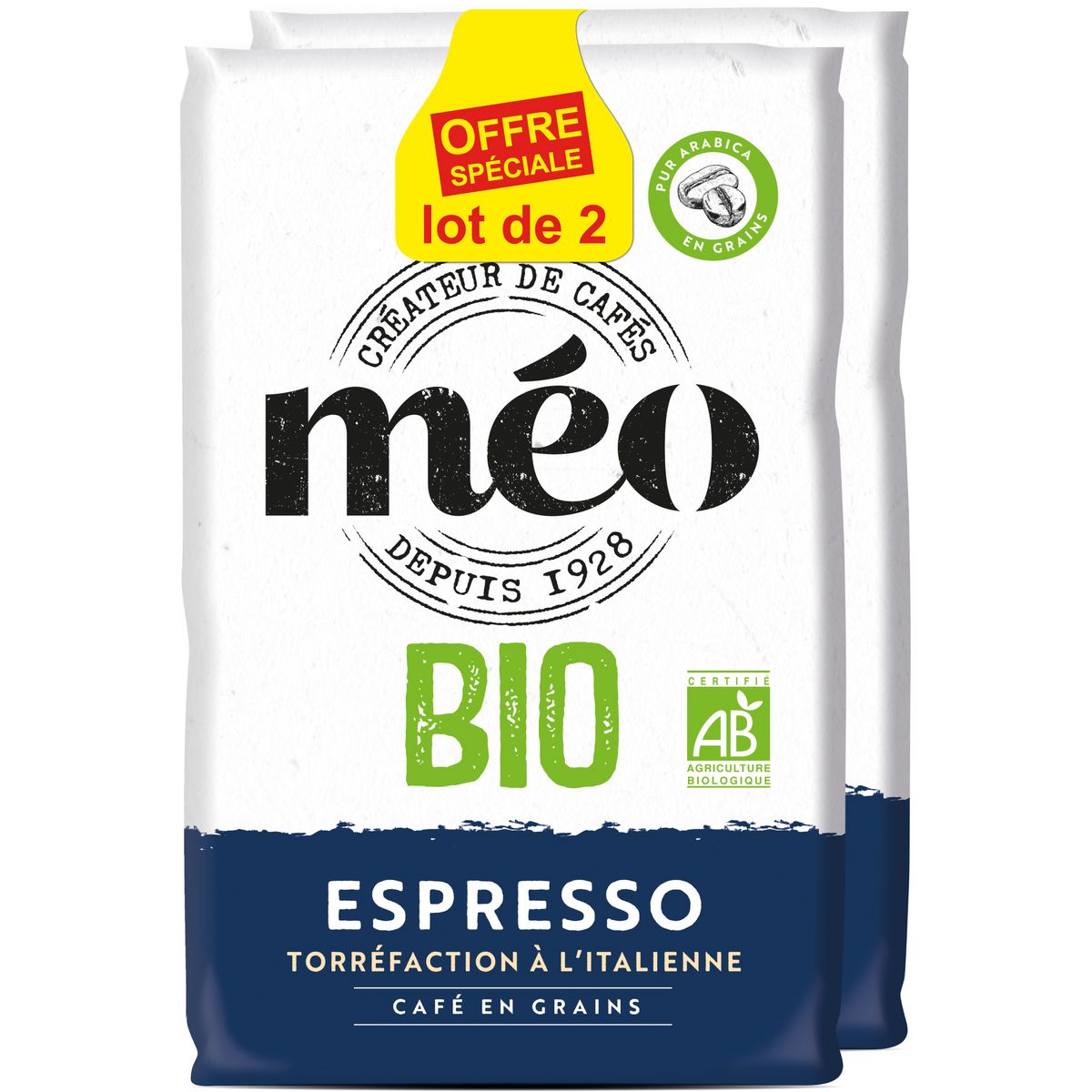 MEO Café bio en grains Espresso torréfaction à l'italienne 2x1kg