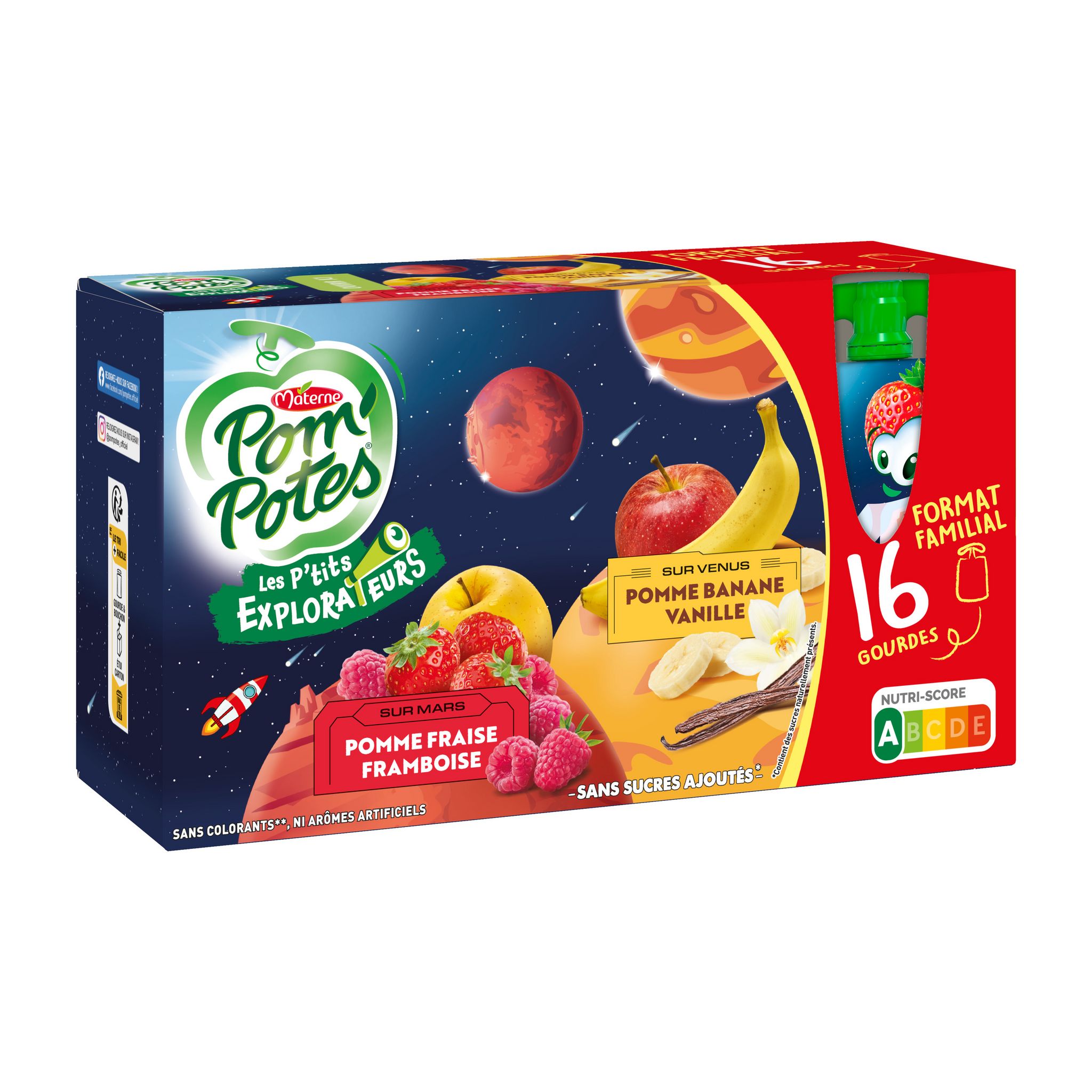 POM'POTES Les P'tits Explorateurs Gourdes compotes de pomme fraise framboise banane vanille 16 gourdes 16x90g