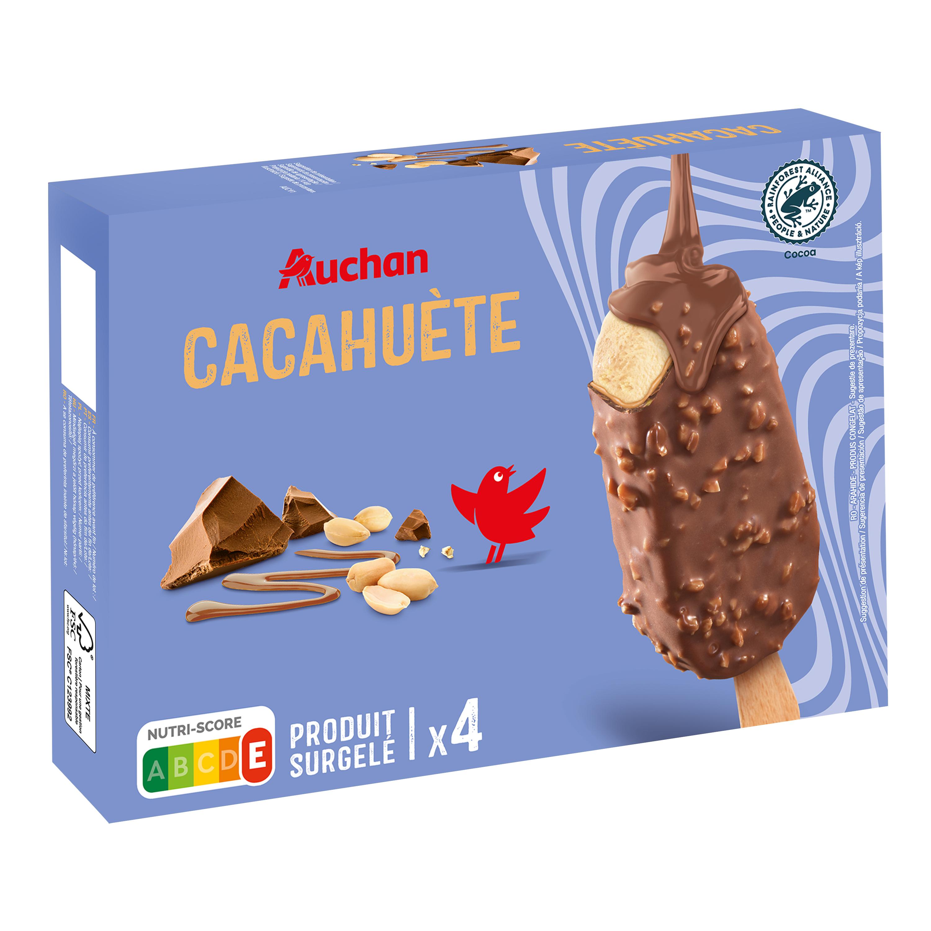 Voir la diapositive 2 : AUCHAN Bâtonnets glacés chocolat cacahuète 4 pièces 284g