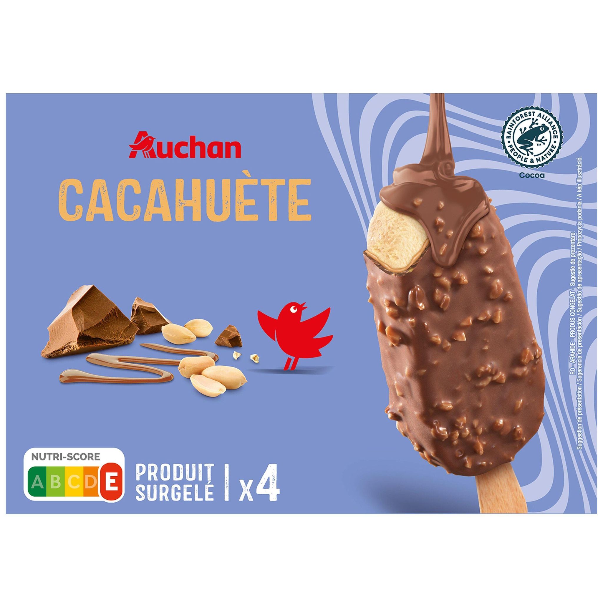 Voir la diapositive 2 : AUCHAN Bâtonnets glacés chocolat cacahuète 4 pièces 284g