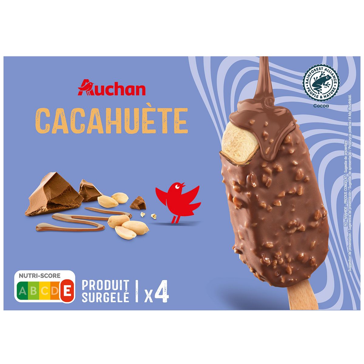 AUCHAN Bâtonnets glacés chocolat cacahuète 4 pièces 284g