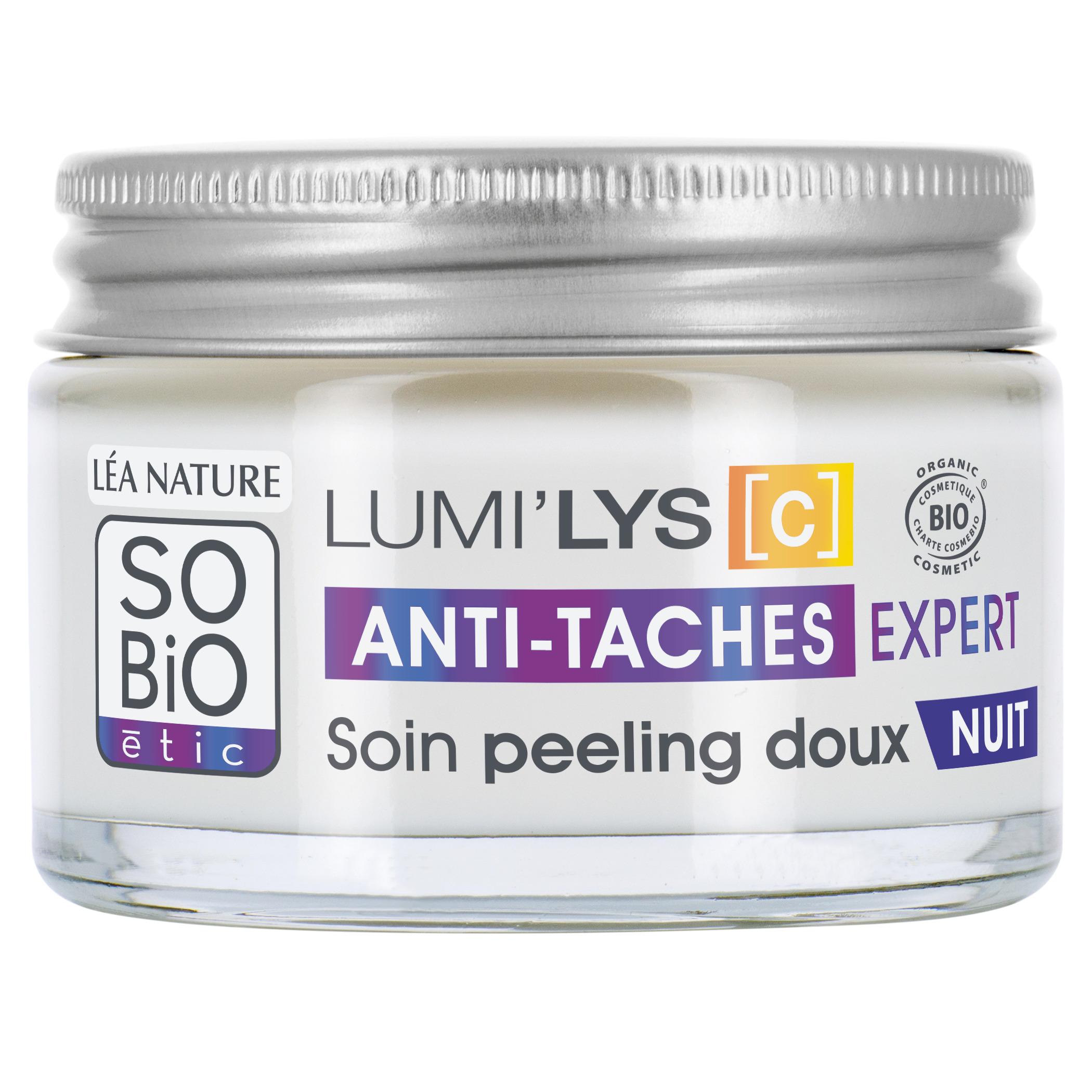 Voir la diapositive 2 : SO BIO ETIC Lumi'Lys C Anti Taches Expert Soin peeling doux nuit 50ml