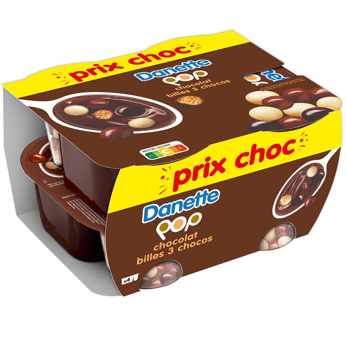 DANETTE POP Crème dessert chocolat billes 3 chocolats 4x117g