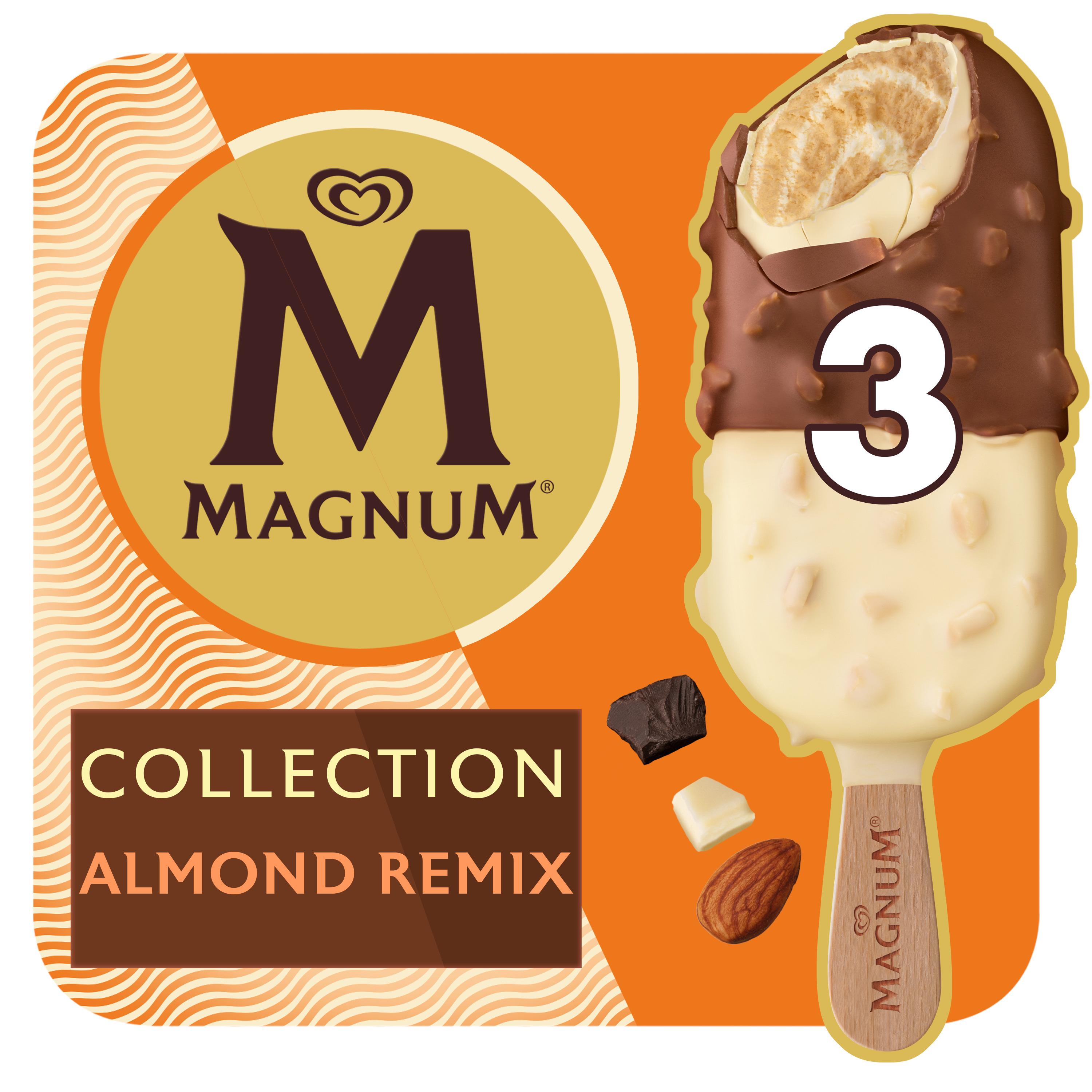 Voir la diapositive 3 : MAGNUM Bâtonnets glacés remix aux amandes chocolat et vanille 3 pièces 198g