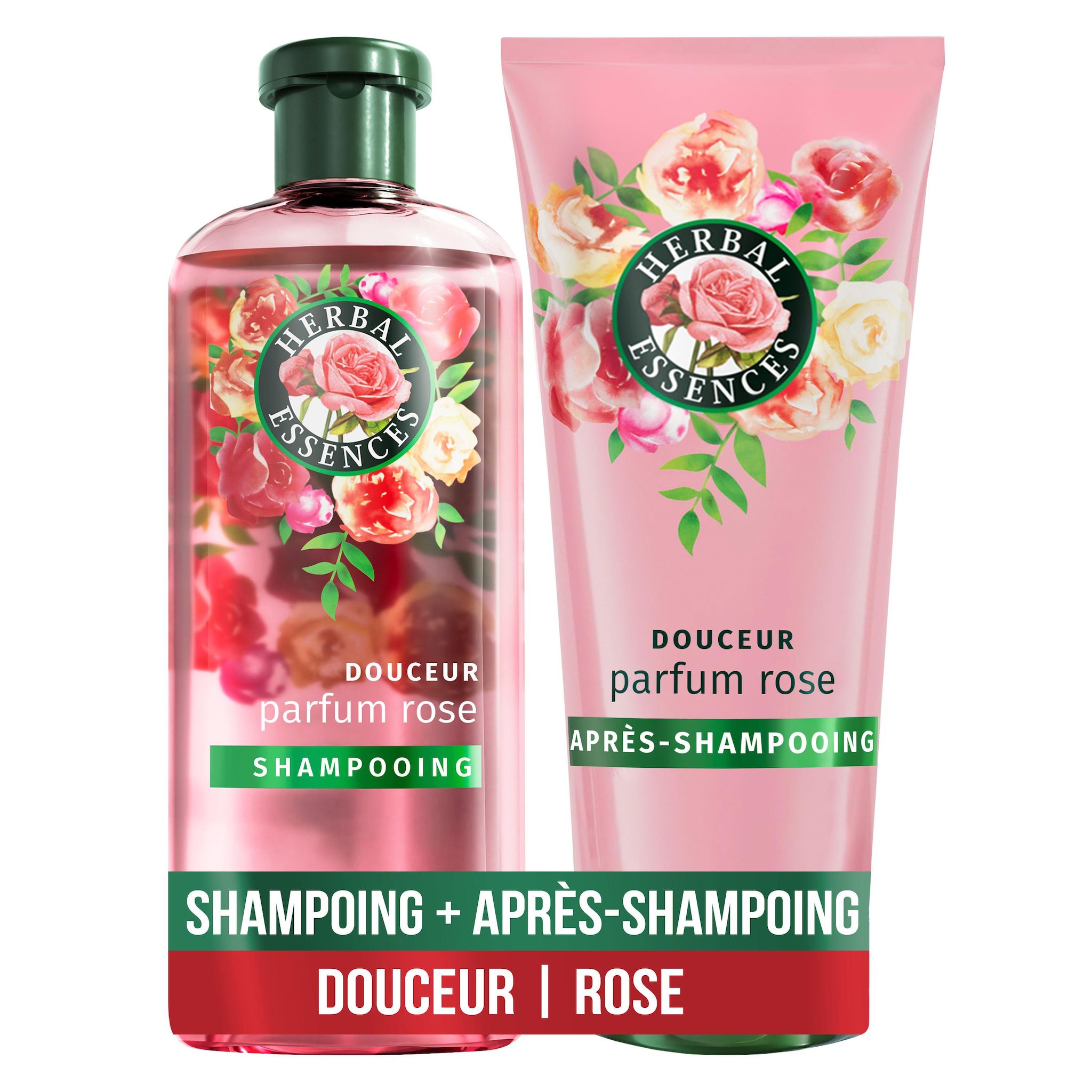 HERBAL ESSENCES Shampooing et après shampooing douceur parfum rose 1 shampooing + 1 après shampooing 2 produits