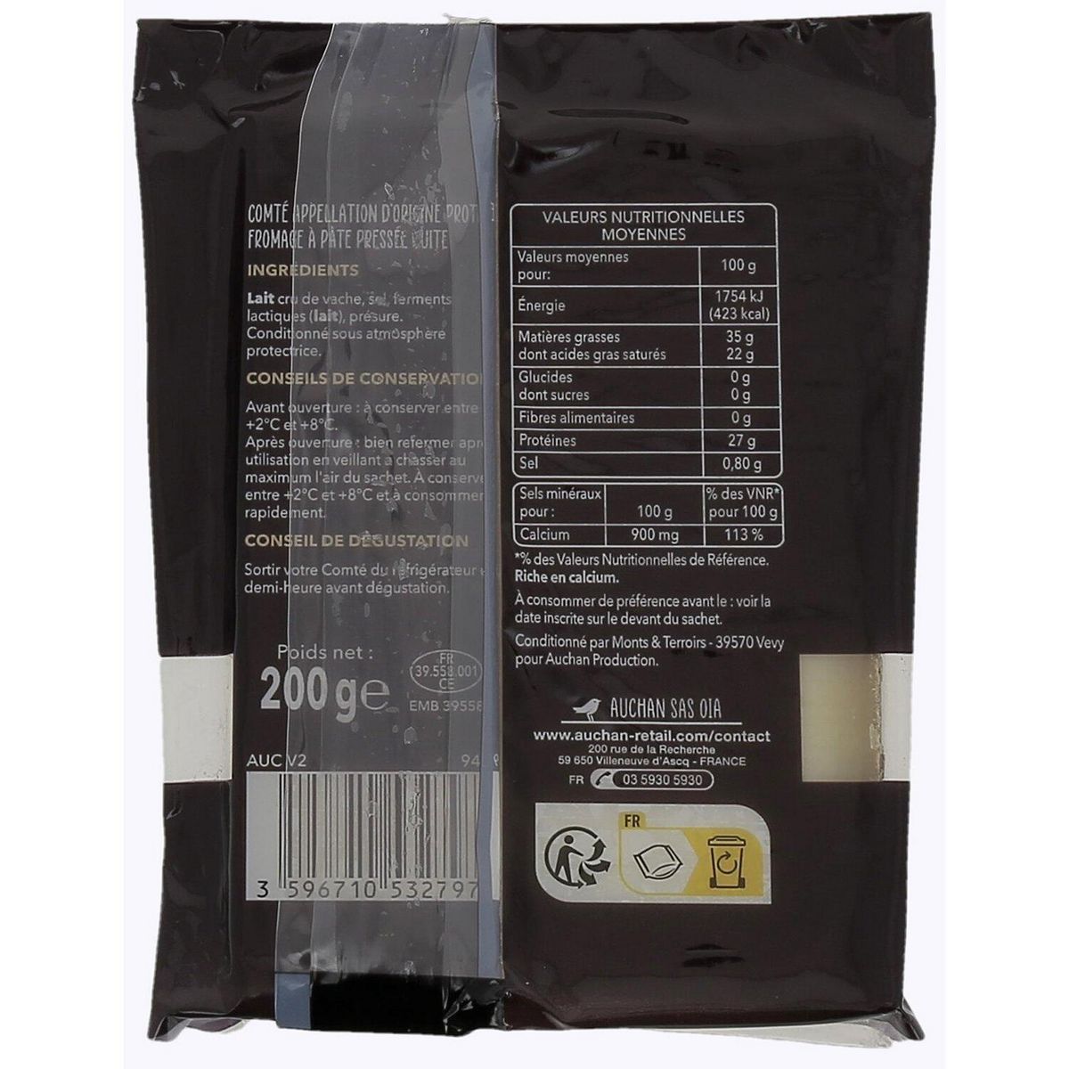 AUCHAN TERROIR Comté AOP au lait cru affinage 18 mois 200g