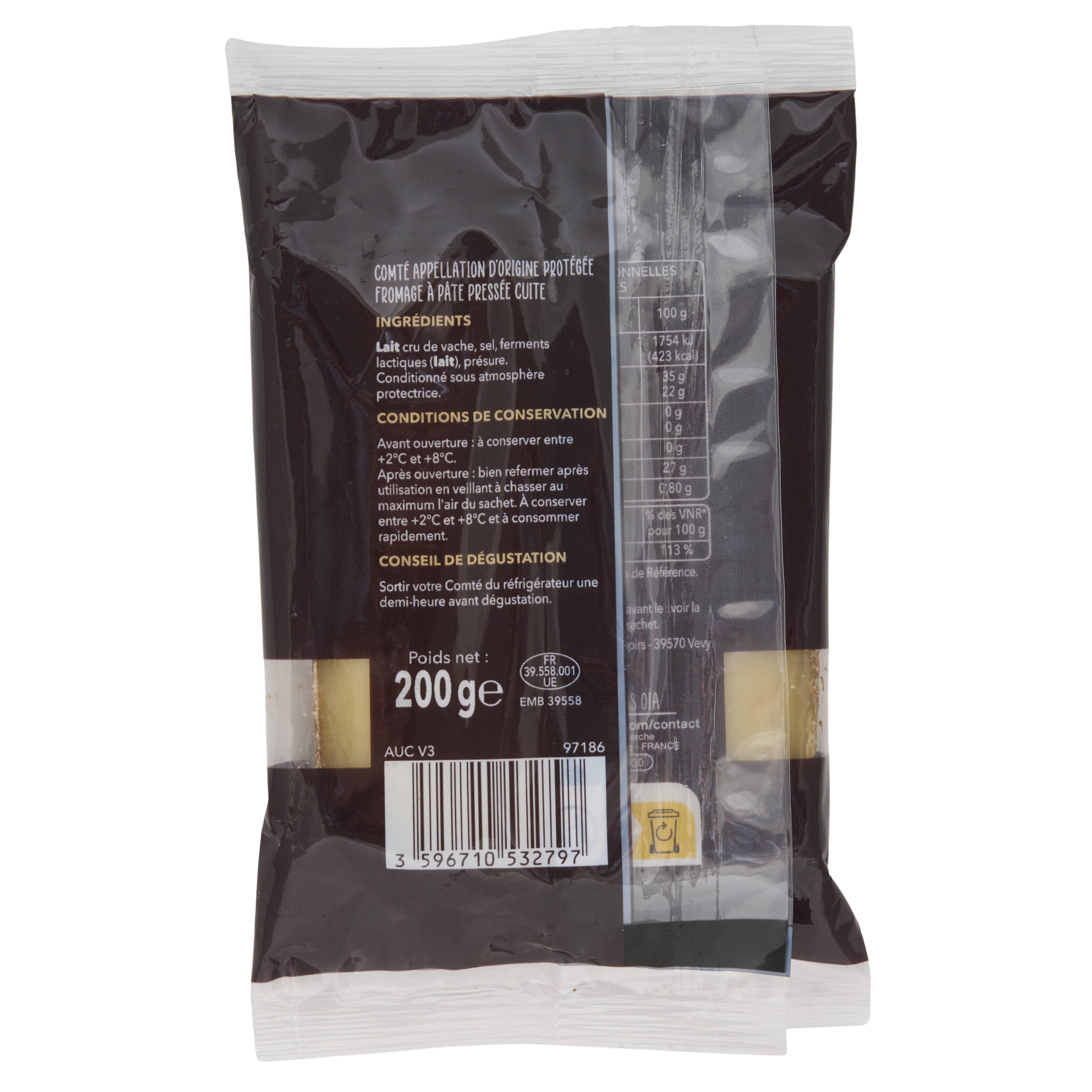 Voir la diapositive 3 : AUCHAN TERROIR Comté AOP au lait cru affinage 18 mois 200g