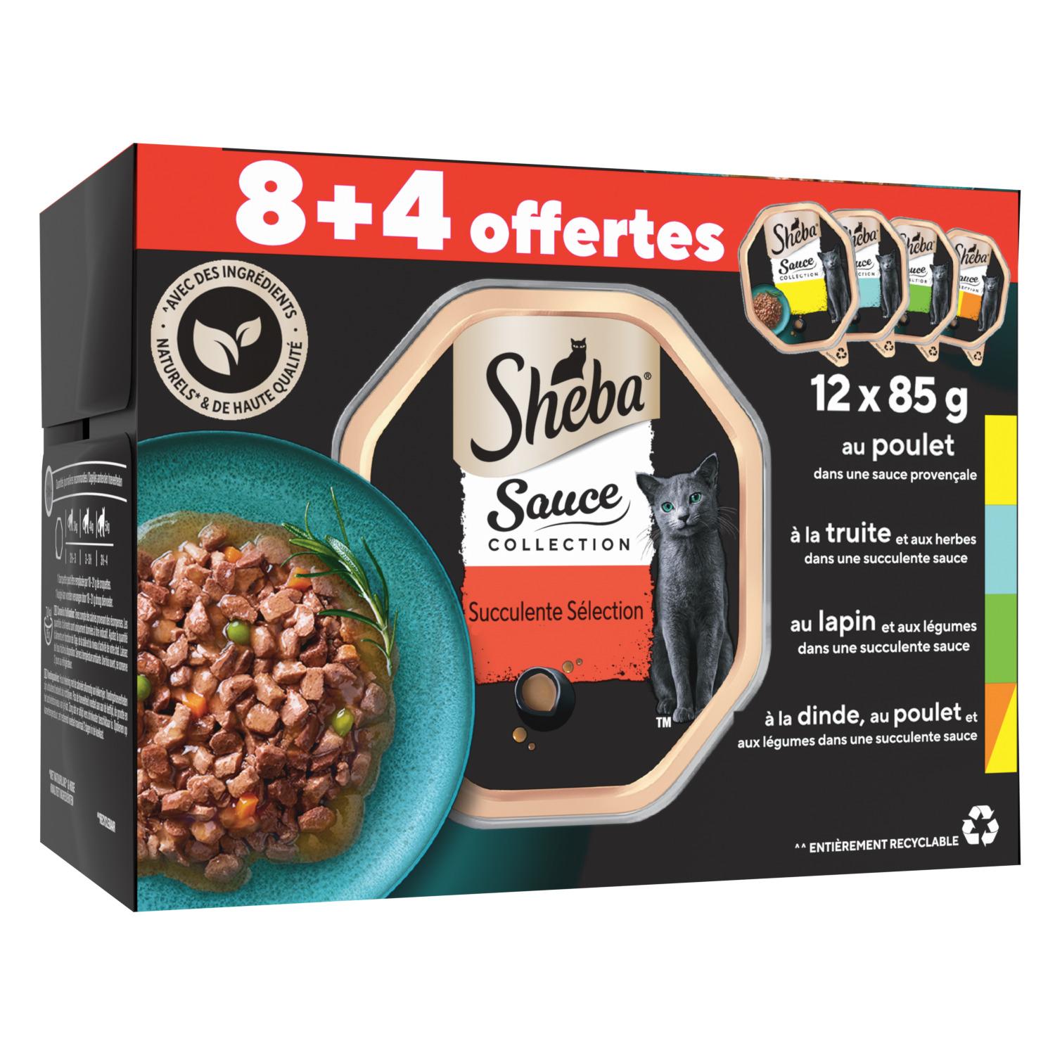 SHEBA Succulente sélection Barquettes en sauce 4 variétés pour chat 8+4 offerts 12x85g