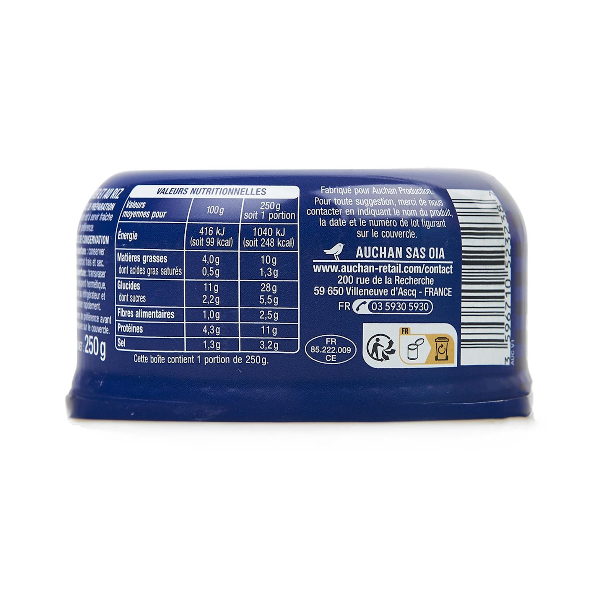 Voir la diapositive 3 : AUCHAN Salade de riz et de fruits de mer grecque 250g