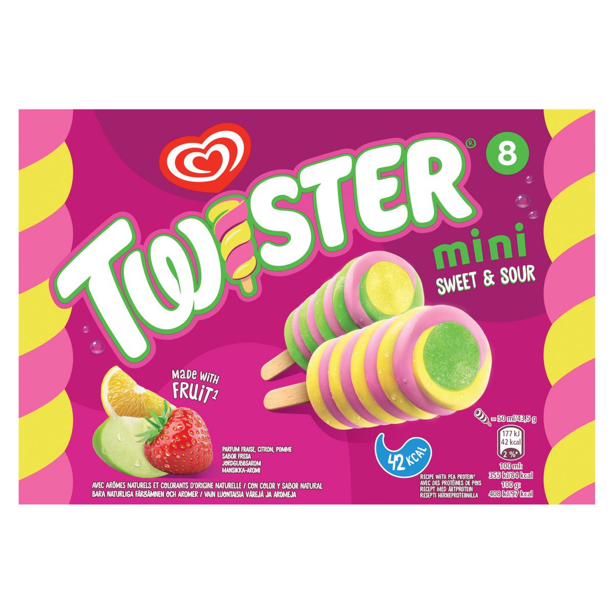TWISTER Twister mini glace à l'eau sweet & sour fraise pomme citron 8 pièces 348g
