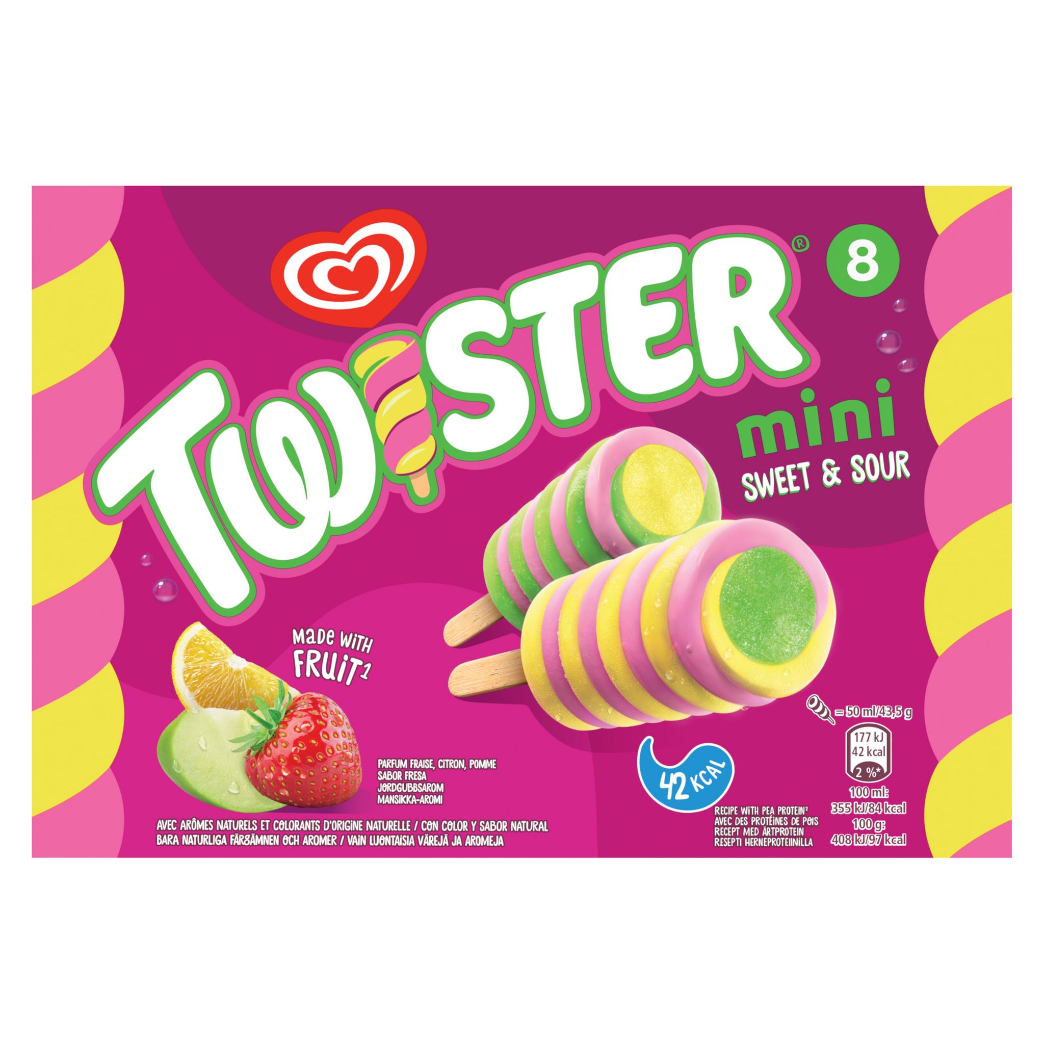 Voir la diapositive 2 : TWISTER Twister mini glace à l'eau sweet & sour fraise pomme citron 8 pièces 348g