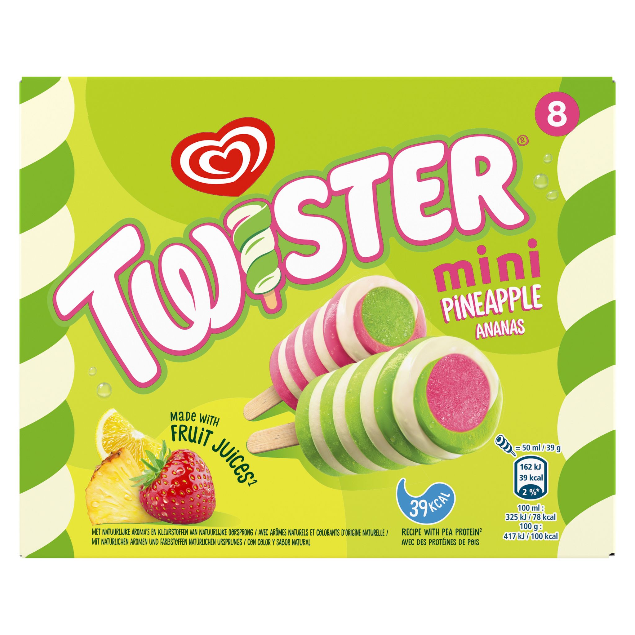 Voir la diapositive 2 : TWISTER Twister mini glace à l'eau ananas fraise citron 8 pièces 312g