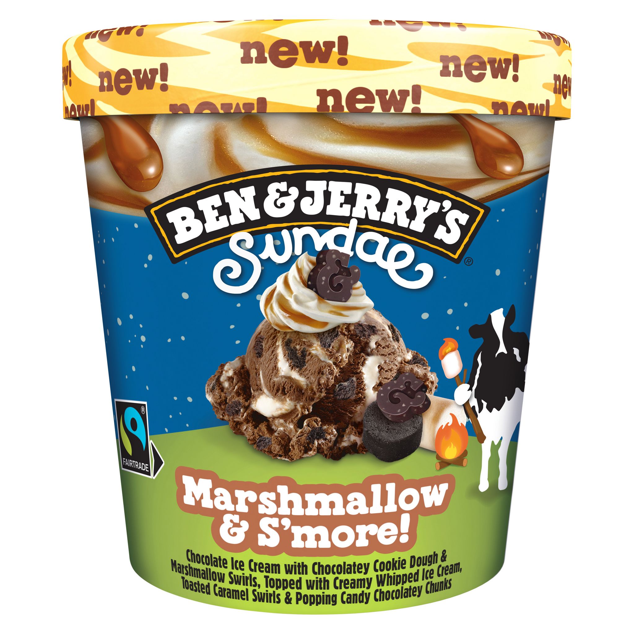 Voir la diapositive 2 : BEN & JERRY'S Sundae Pot de crème glacée marshmallow chocolat caramel 316g