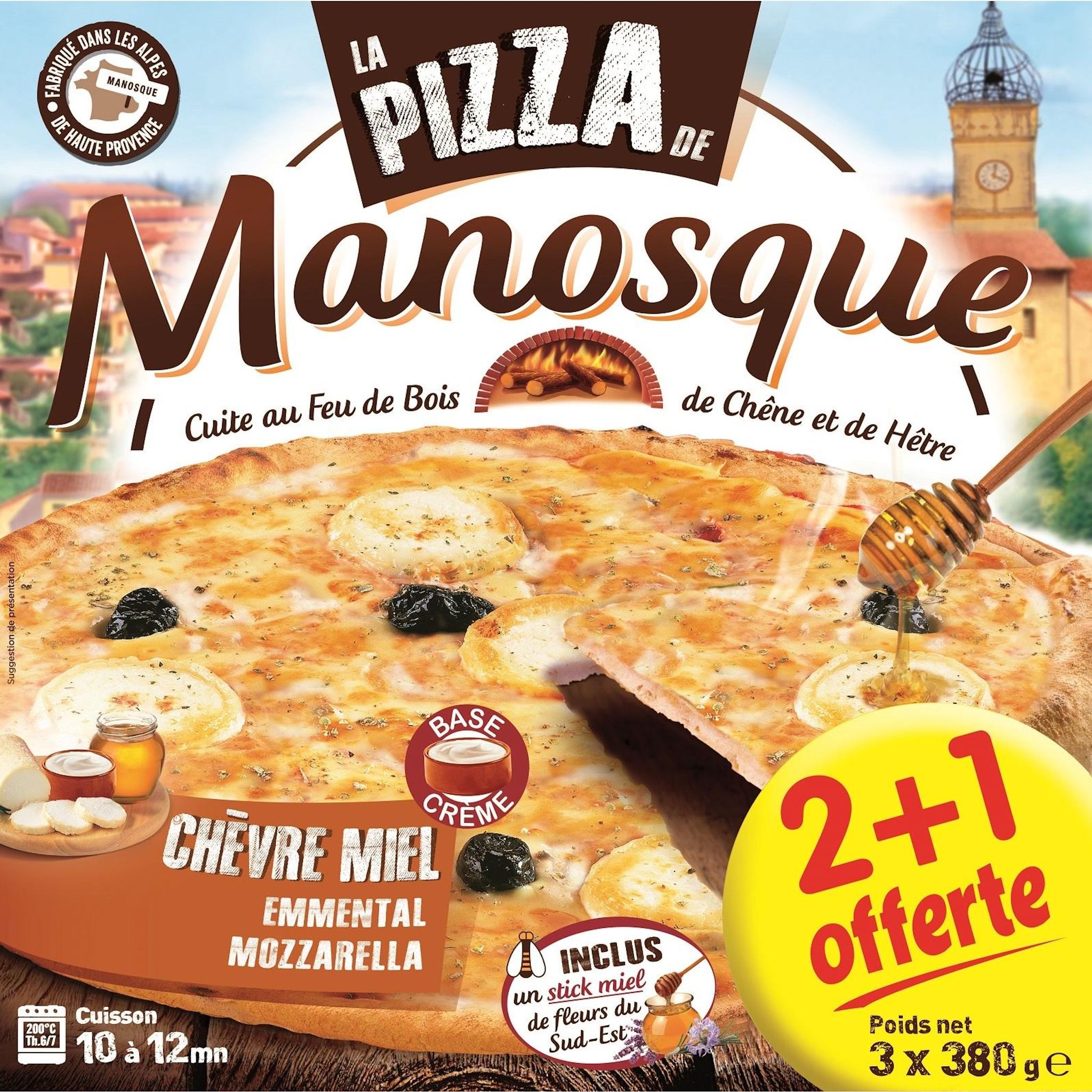 LA PIZZA DE MANOSQUE Pizza chèvre miel cuite au feu de bois 2+1 offerte 3x380g