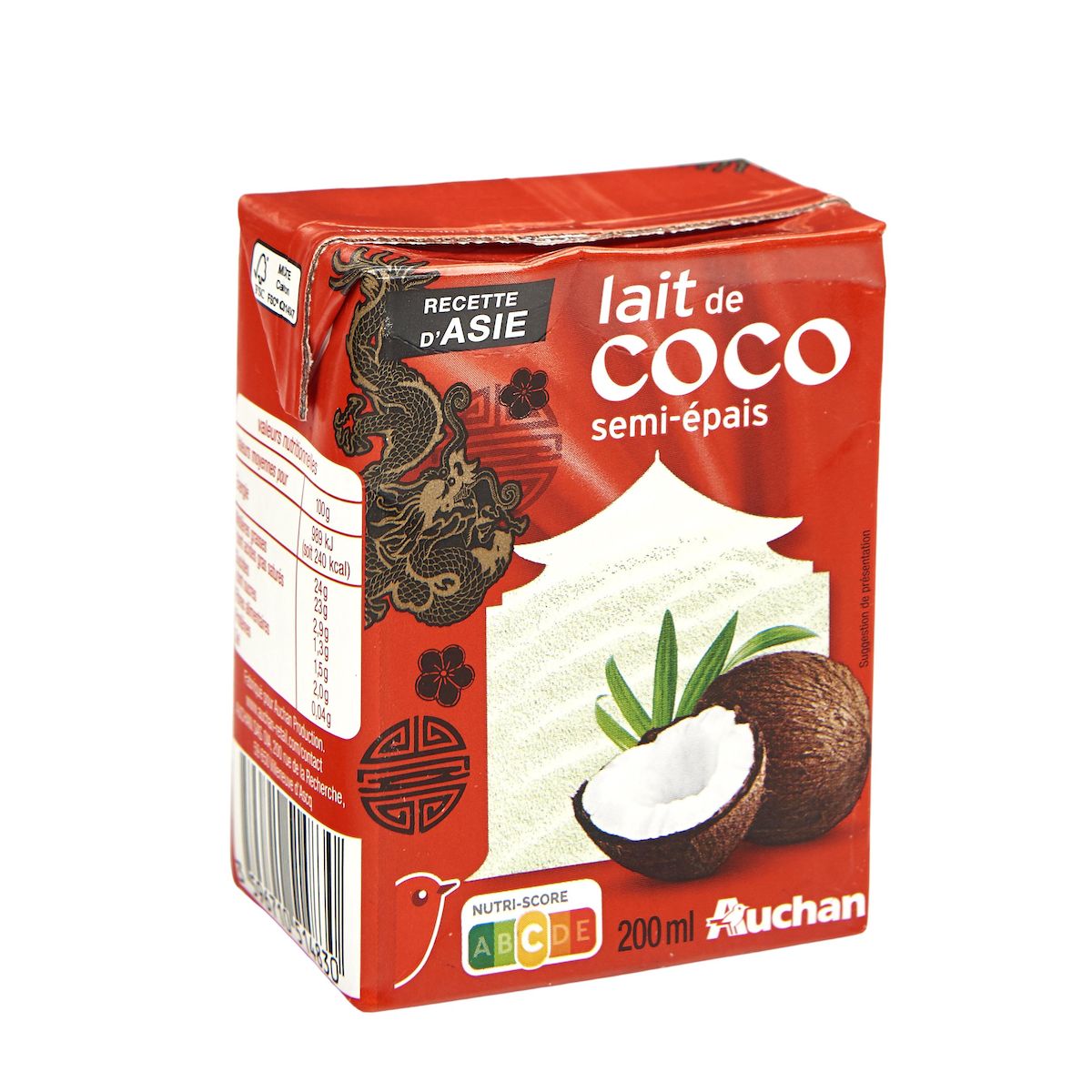 AUCHAN Lait de coco semi épais 20cl