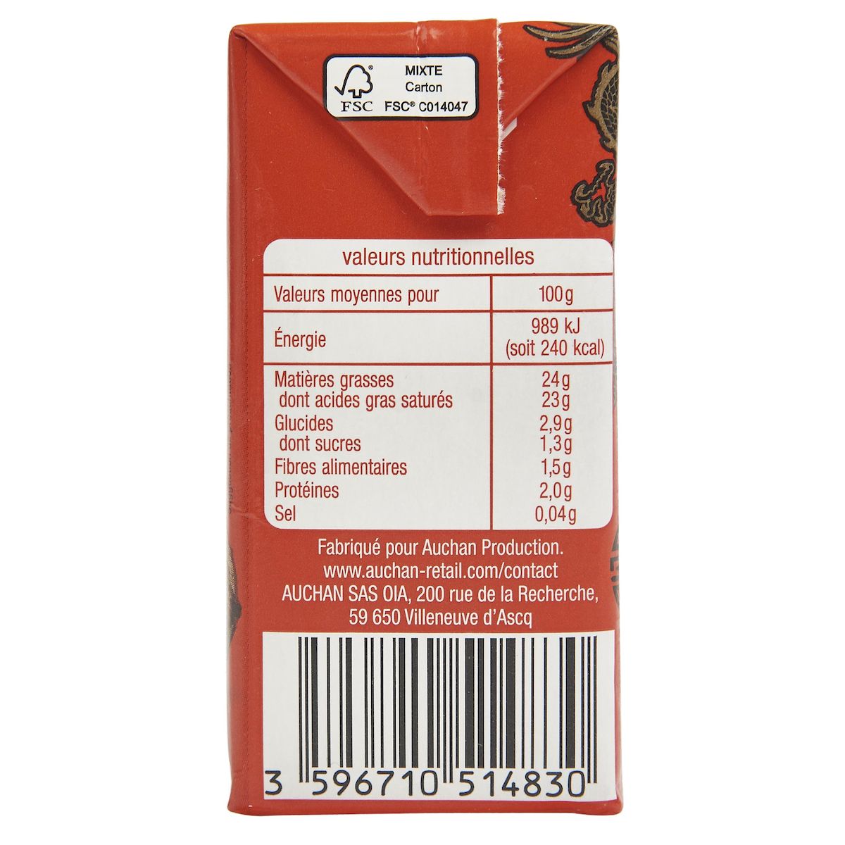 AUCHAN Lait de coco semi épais 20cl