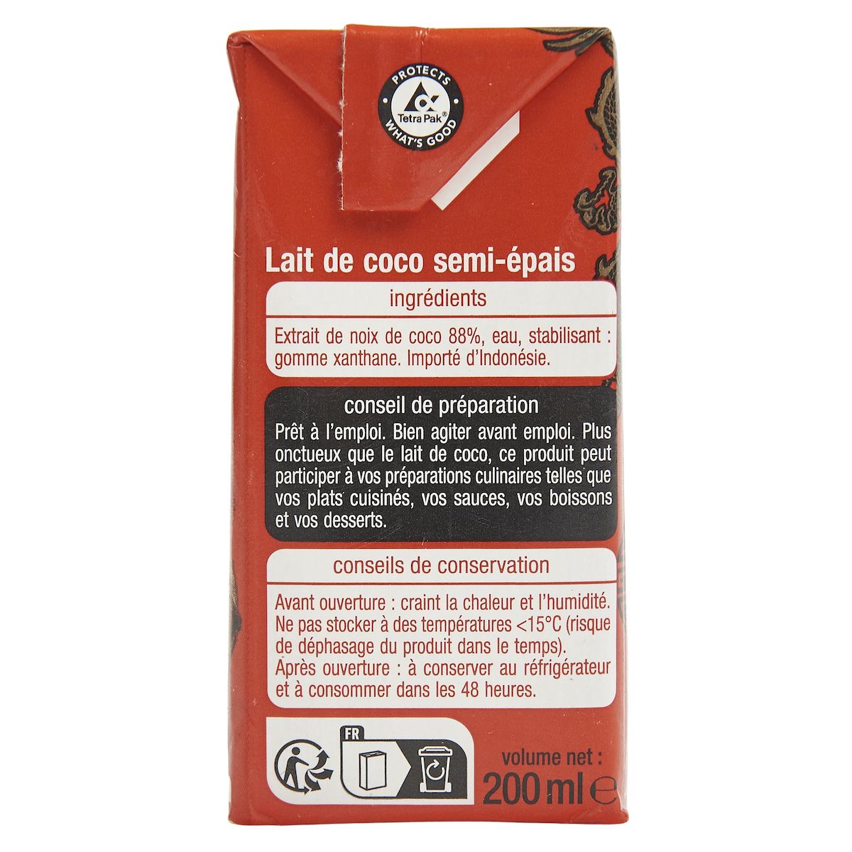 AUCHAN Lait de coco semi épais 20cl