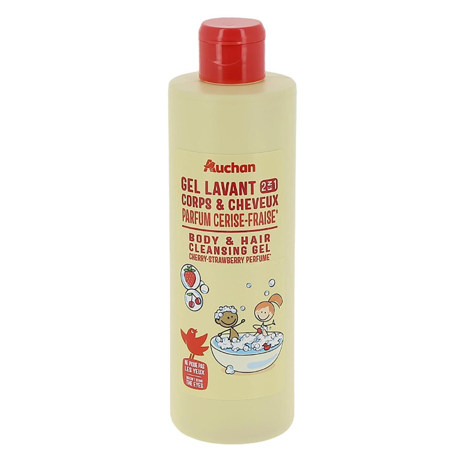 Voir la diapositive 3 : AUCHAN Gel lavant 2 en 1 corps et cheveux parfum cerise fraise 250ml