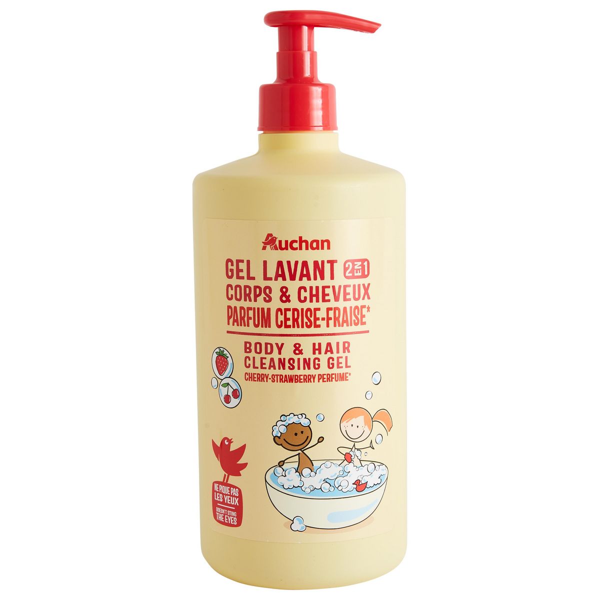 AUCHAN Gel lavant kids 2en1 corps et cheveux parfum cerise-fraise 750ml